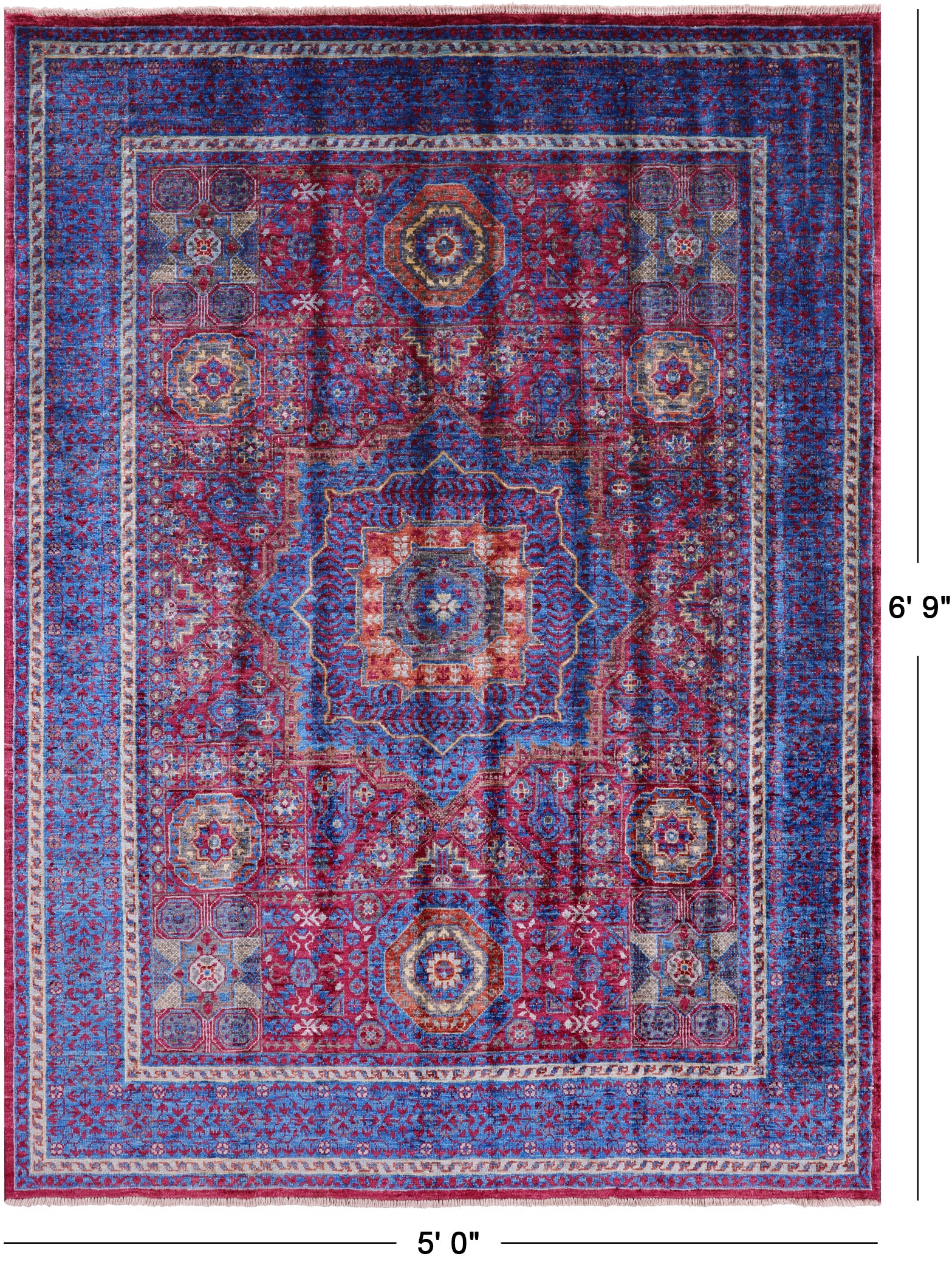 Geometric Persian Mamluk Hand Knotted Wool Rug - 5' 0" X 6' 9" - Golden Nile