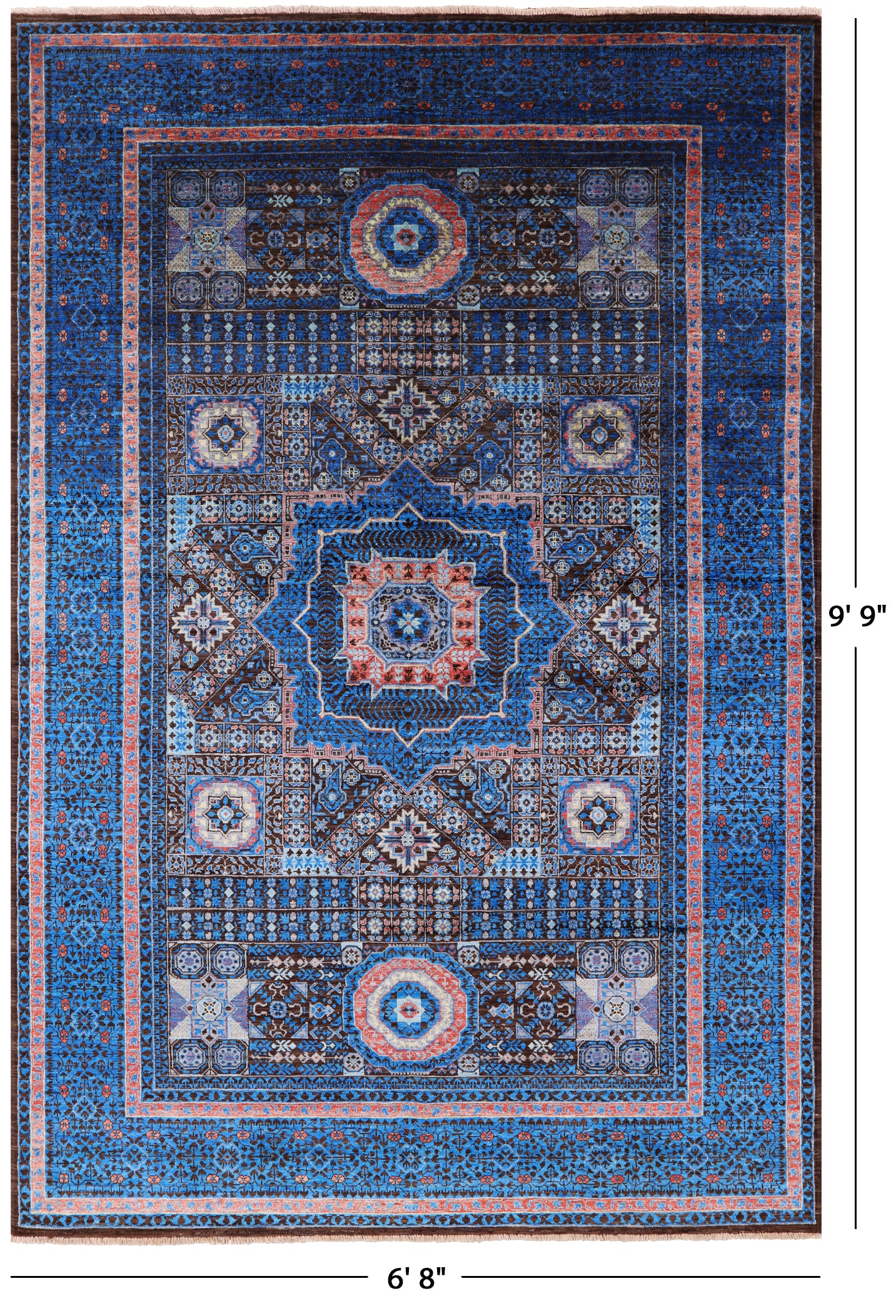 Brown Geometric Persian Mamluk Hand Knotted Wool Rug - 6' 8" X 9' 9" - Golden Nile