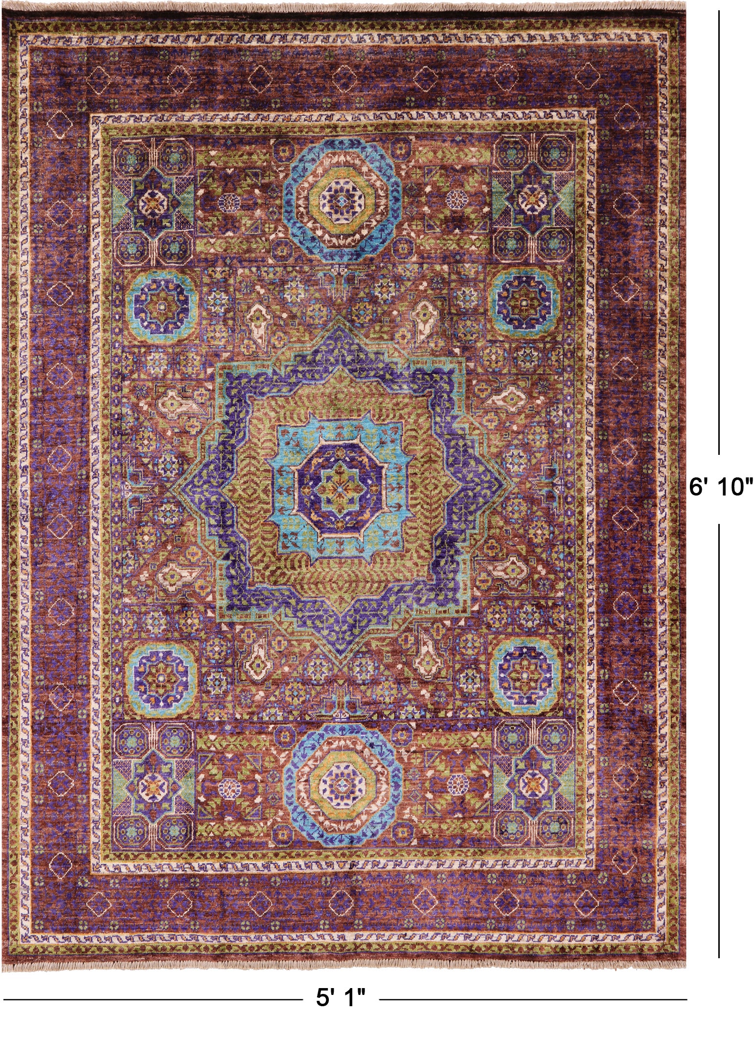 Brown Geometric Persian Mamluk Handmade Wool Rug - 5' 1" X 6' 10" - Golden Nile