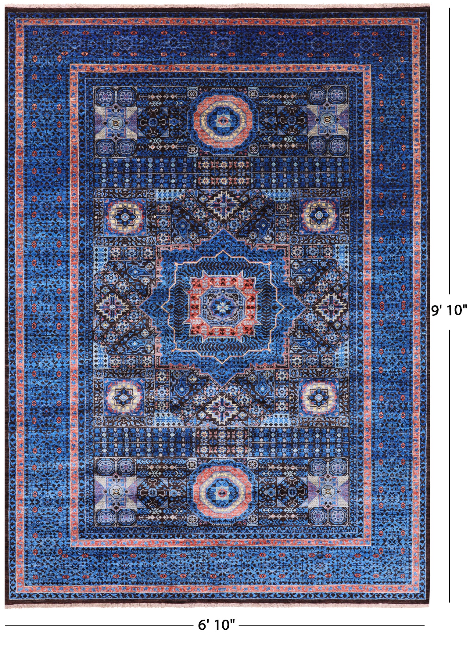 Brown Geometric Persian Mamluk Hand Knotted Wool Rug - 6' 10" X 9' 10" - Golden Nile