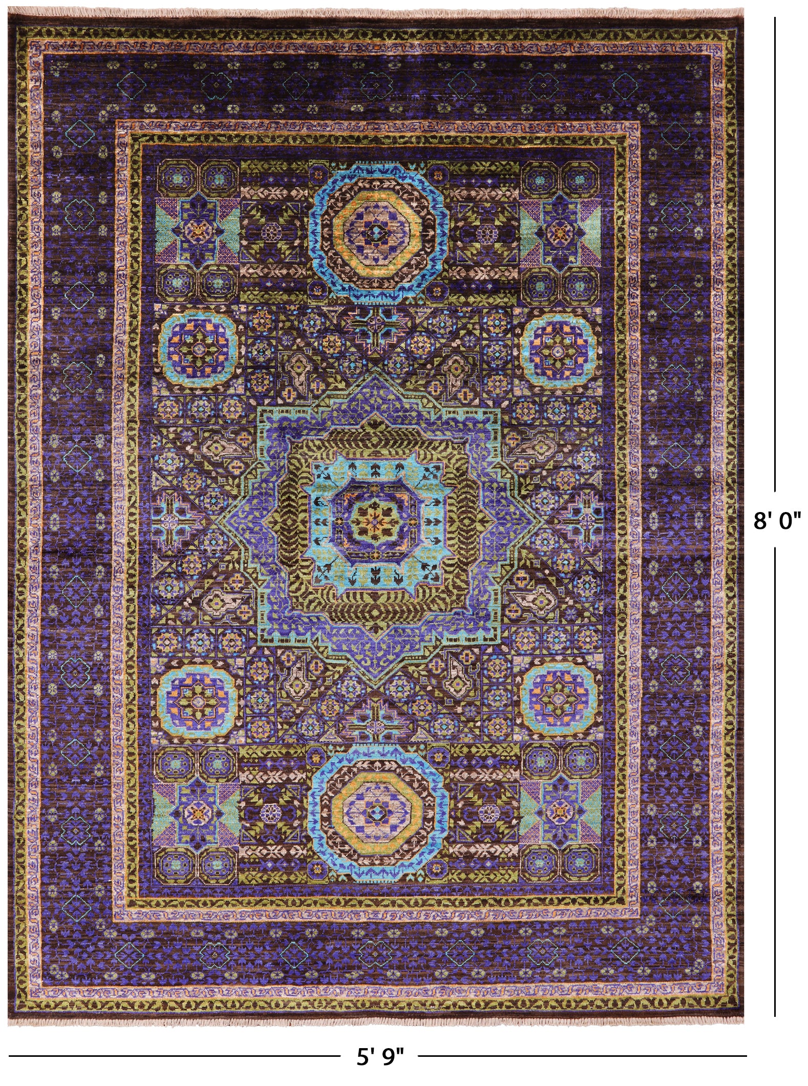 Brown Geometric Persian Mamluk Hand Knotted Wool Rug - 5' 9" X 8' 0" - Golden Nile
