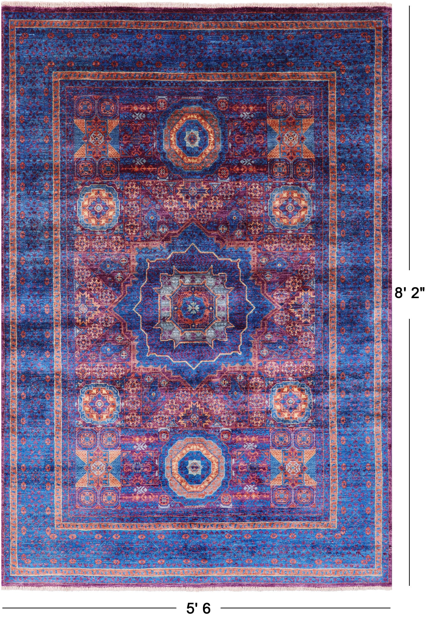 Purple Geometric Persian Mamluk Handmade Wool Rug - 5' 6" X 8' 2" - Golden Nile