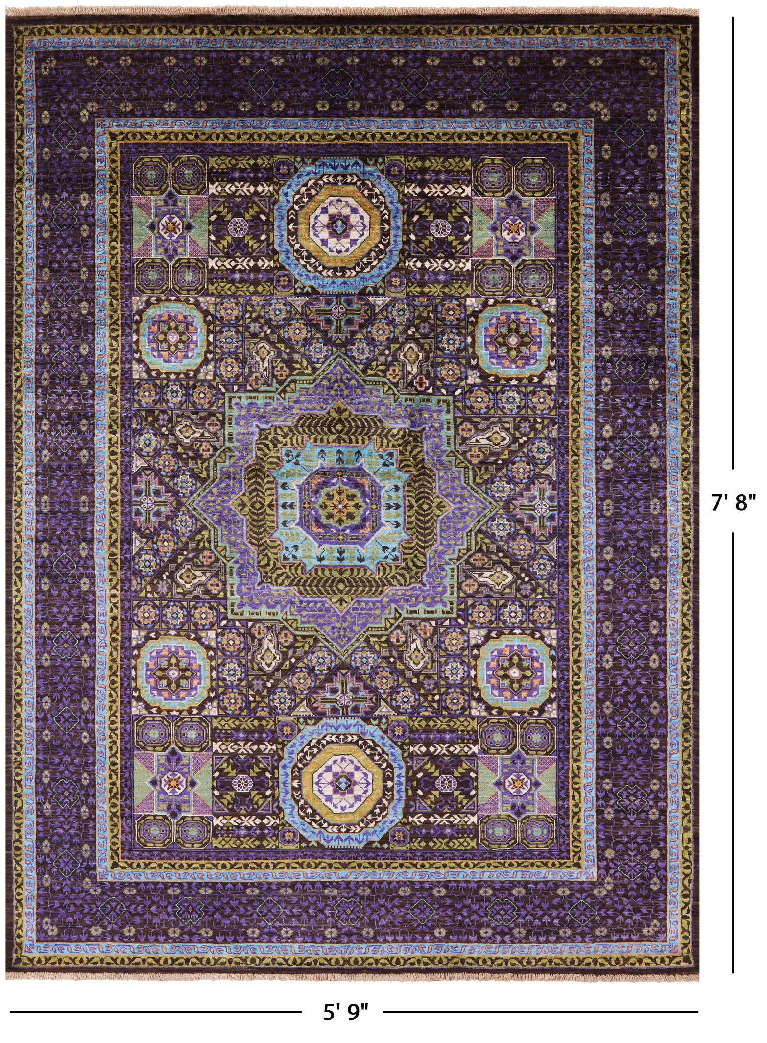 Brown Geometric Persian Mamluk Hand Knotted Wool Rug - 5' 9" X 7' 8" - Golden Nile