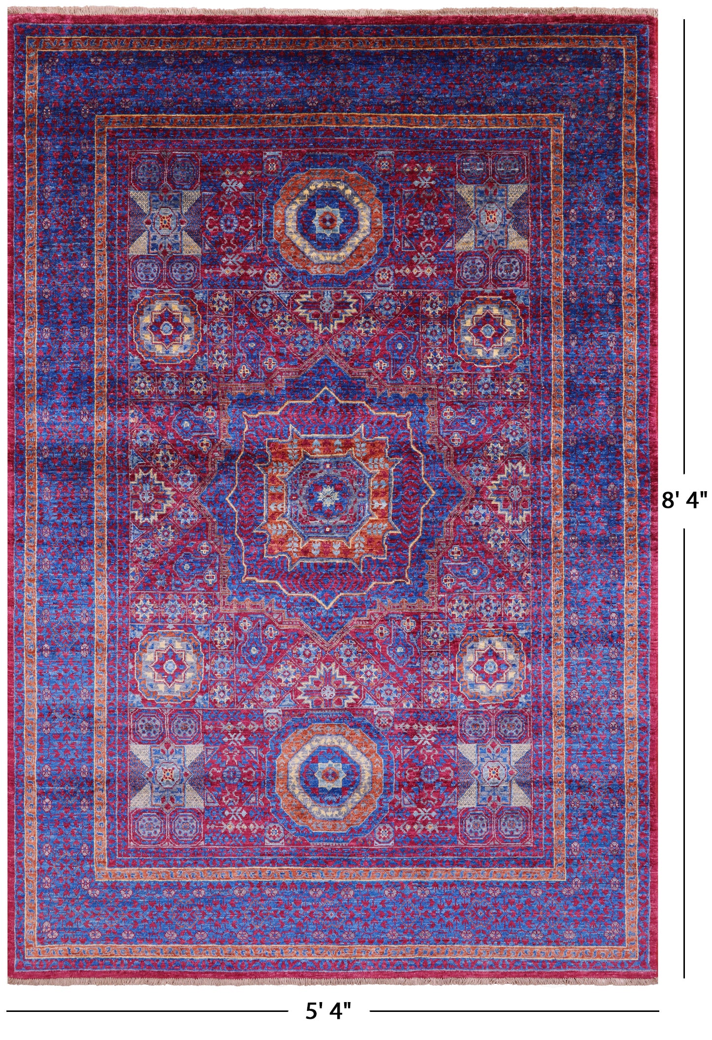 Red Geometric Persian Mamluk Hand Knotted Wool Rug - 5' 4" X 8' 4" - Golden Nile