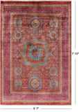 Red Geometric Persian Mamluk Handmade Wool Rug - 5' 7" X 7' 10" - Golden Nile