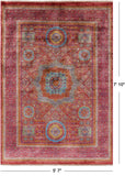 Red Geometric Persian Mamluk Handmade Wool Rug - 5' 7" X 7' 10" - Golden Nile