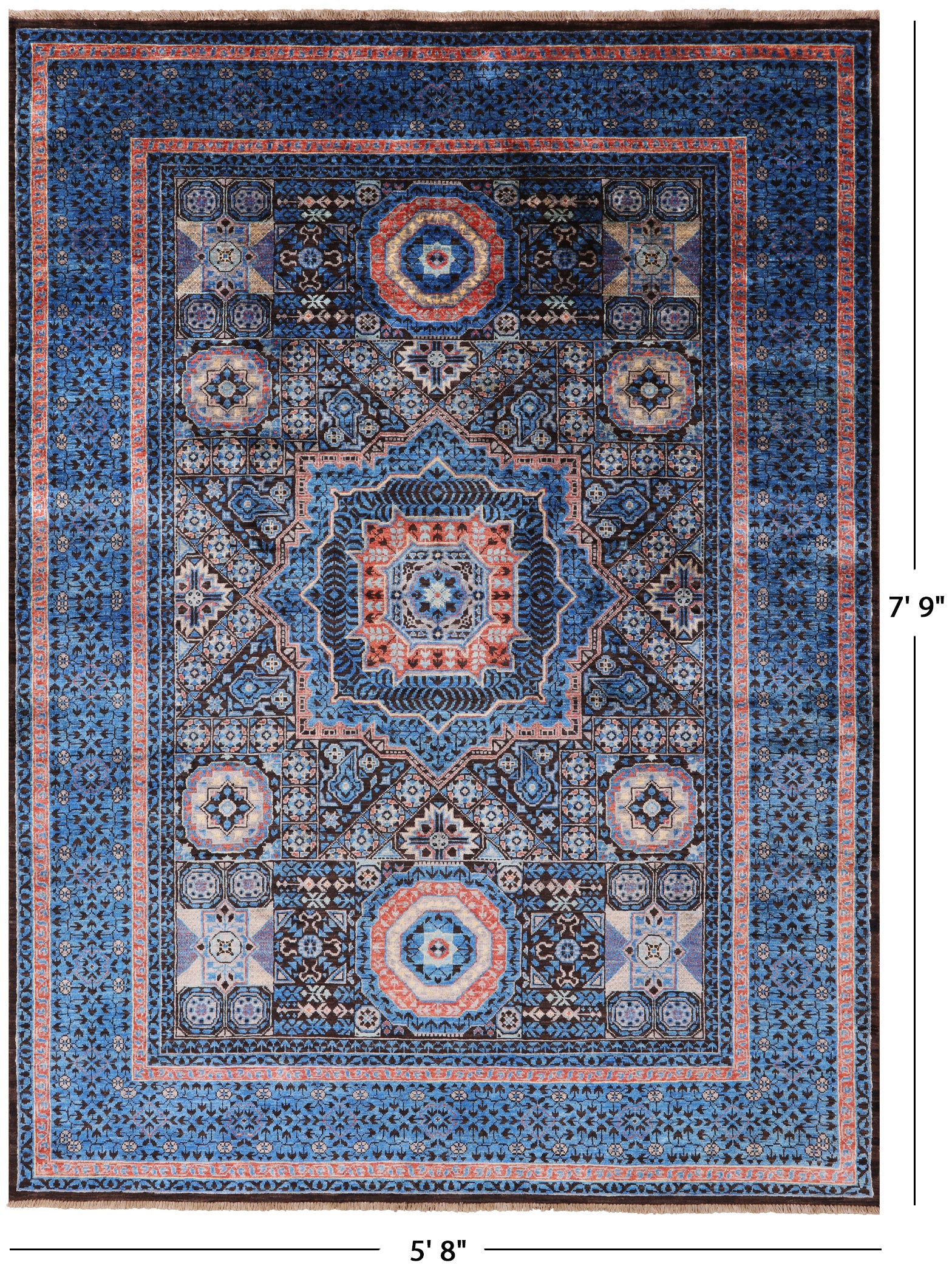 Brown Geometric Persian Mamluk Hand Knotted Wool Rug - 5' 8" X 7' 9" - Golden Nile