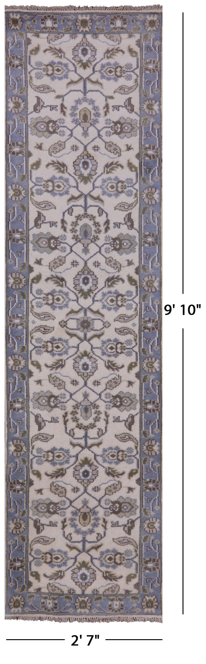 Ivory Turkish Oushak Handmade Wool Runner Rug - 2' 7" X 9' 10" - Golden Nile