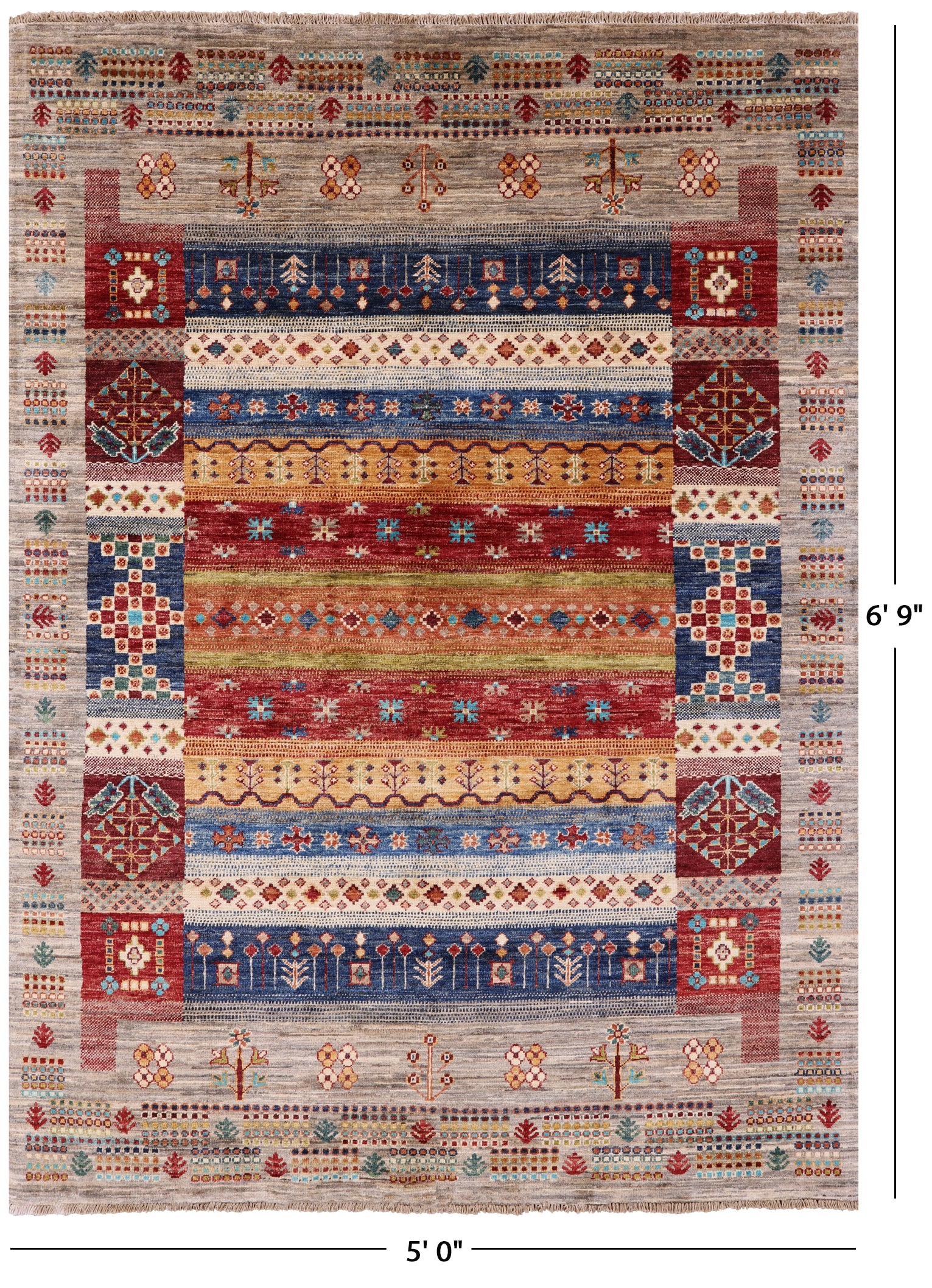 Tribal Persian Gabbeh Hand Knotted Wool Rug - 5' 0" X 6' 9" - Golden Nile