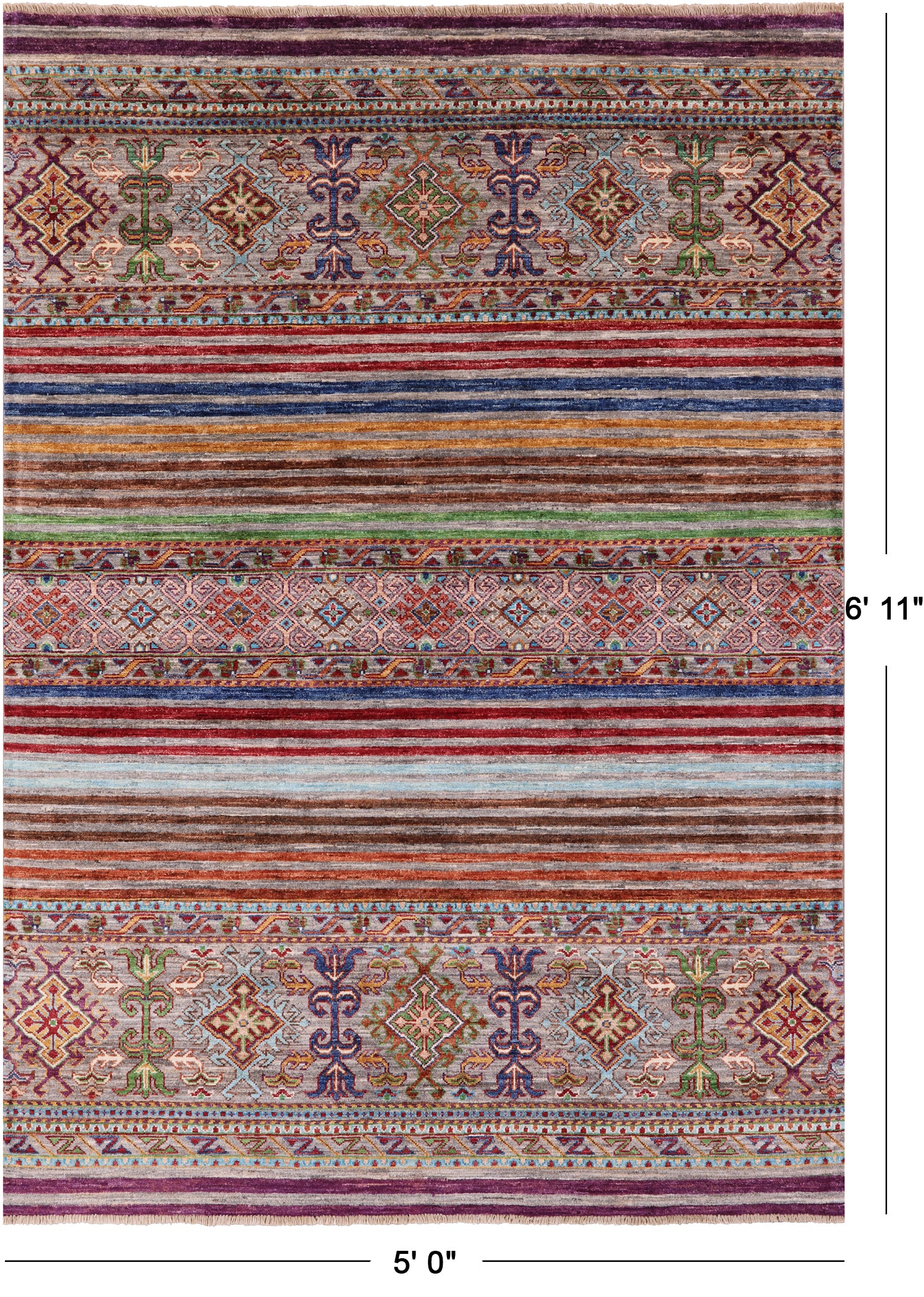 Khorjin Persian Gabbeh Hand Knotted Wool Rug - 5' 0" X 6' 11" - Golden Nile