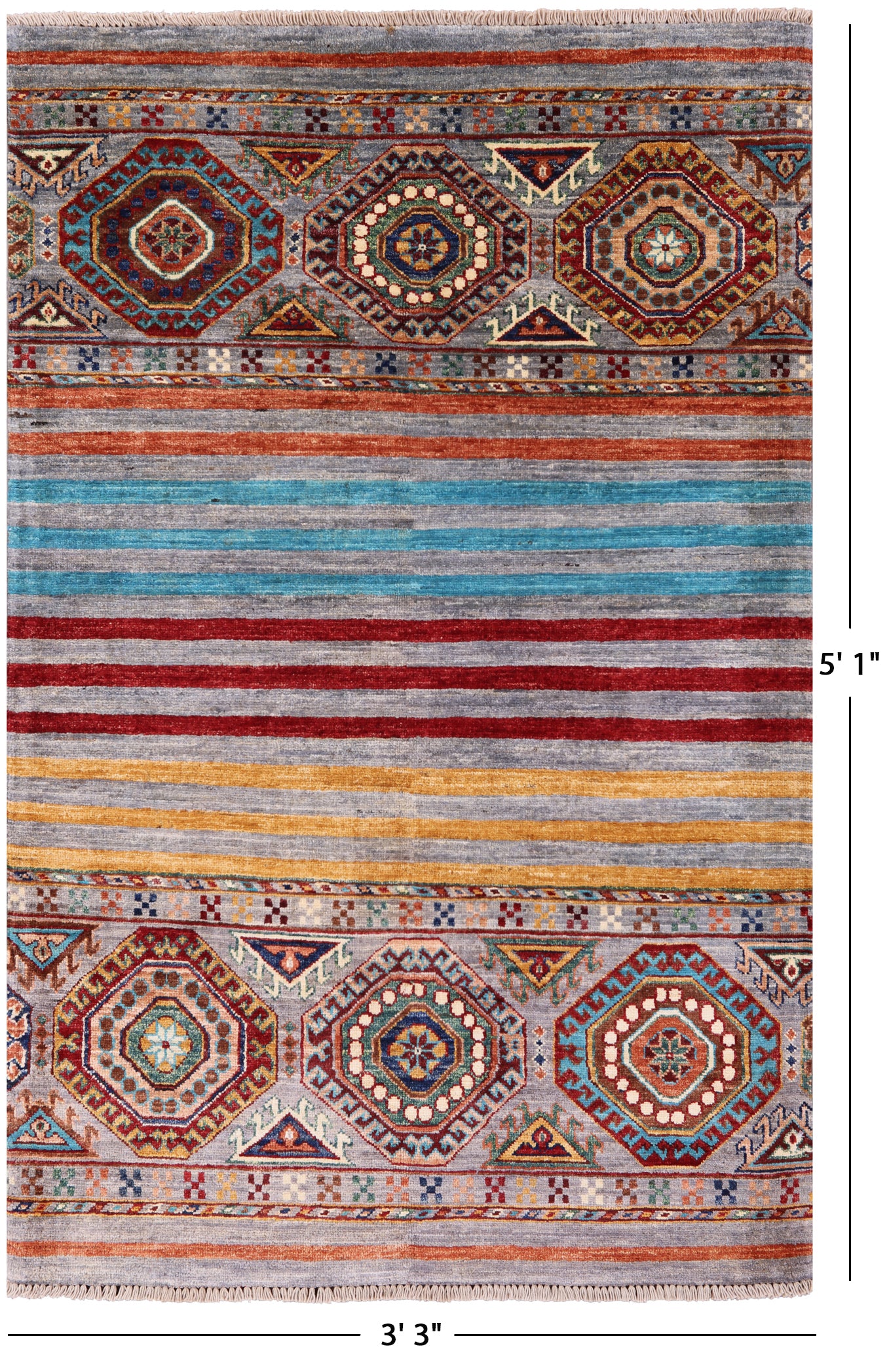 Khorjin Persian Gabbeh Hand Knotted Wool Rug - 3' 3" X 5' 1" - Golden Nile