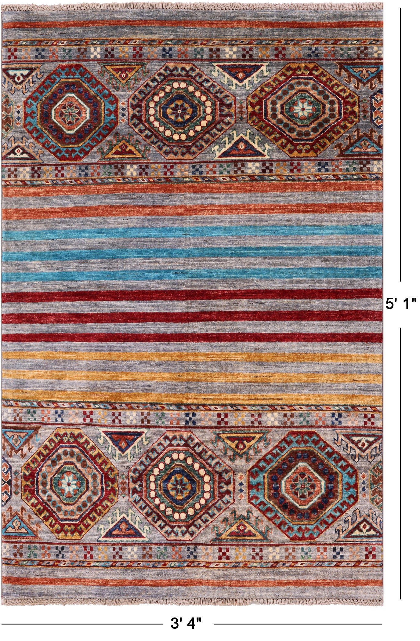 Khorjin Persian Gabbeh Handmade Wool Rug - 3' 4" X 5' 1" - Golden Nile
