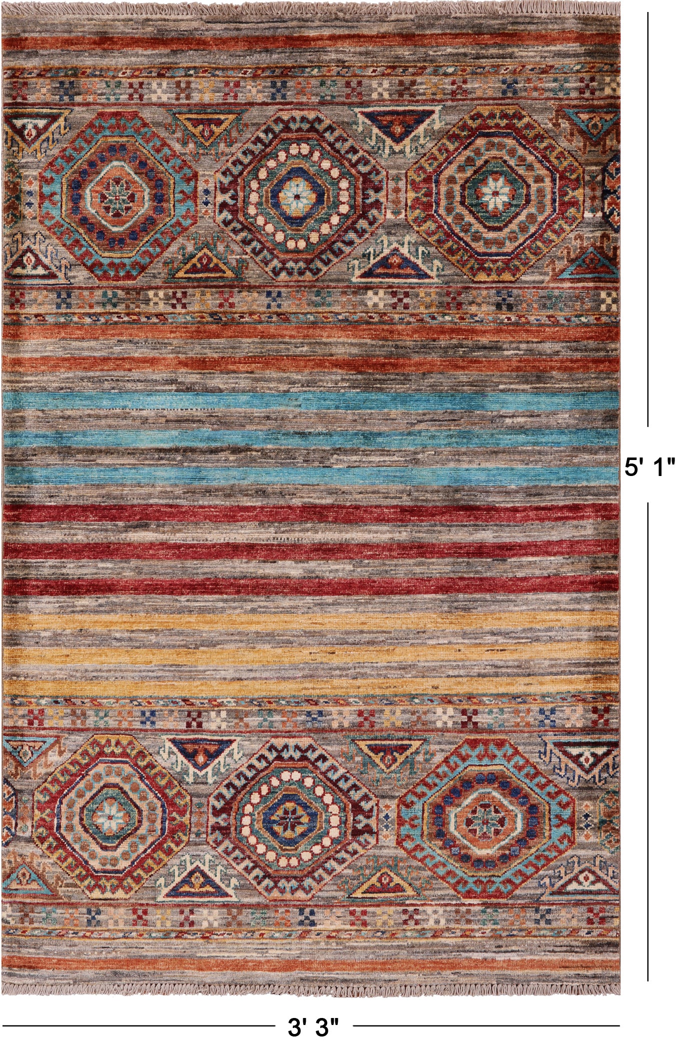 Khorjin Persian Gabbeh Hand Knotted Wool Rug - 3' 3" X 5' 1" - Golden Nile