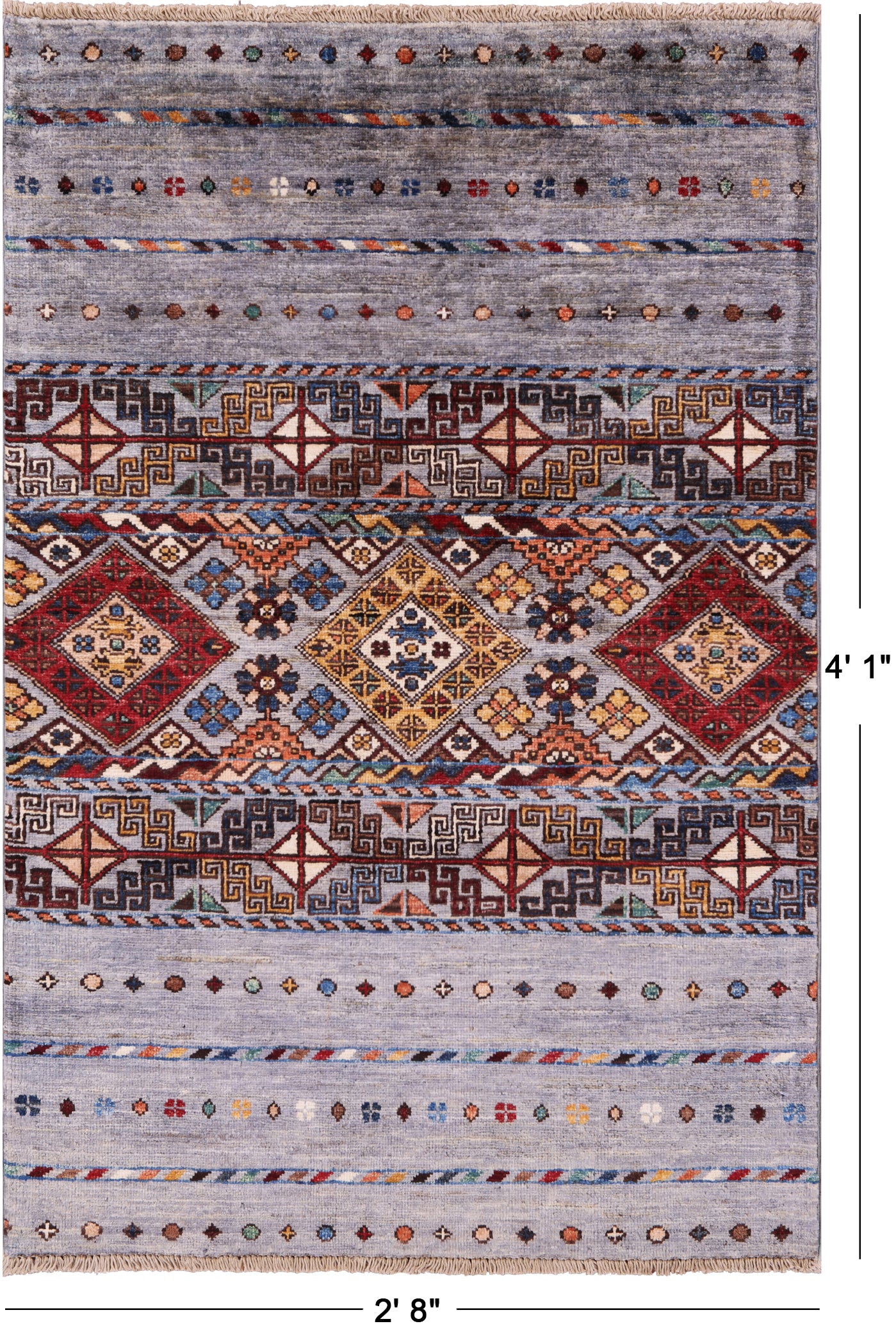 Grey Khorjin Persian Gabbeh Handmade Wool Rug - 2' 8" X 4' 1" - Golden Nile