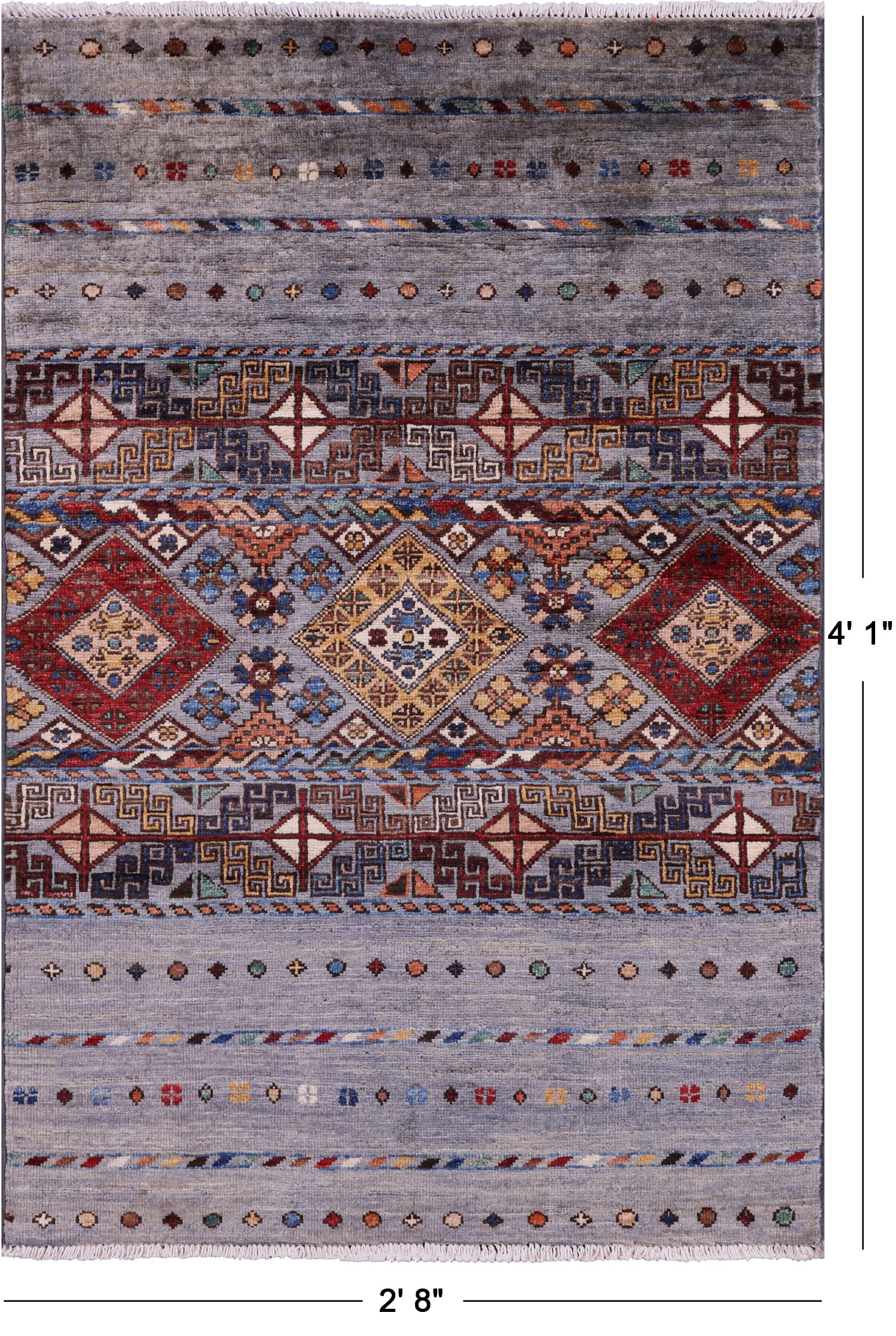 Grey Khorjin Persian Gabbeh Hand Knotted Wool Rug - 2' 8" X 4' 1" - Golden Nile