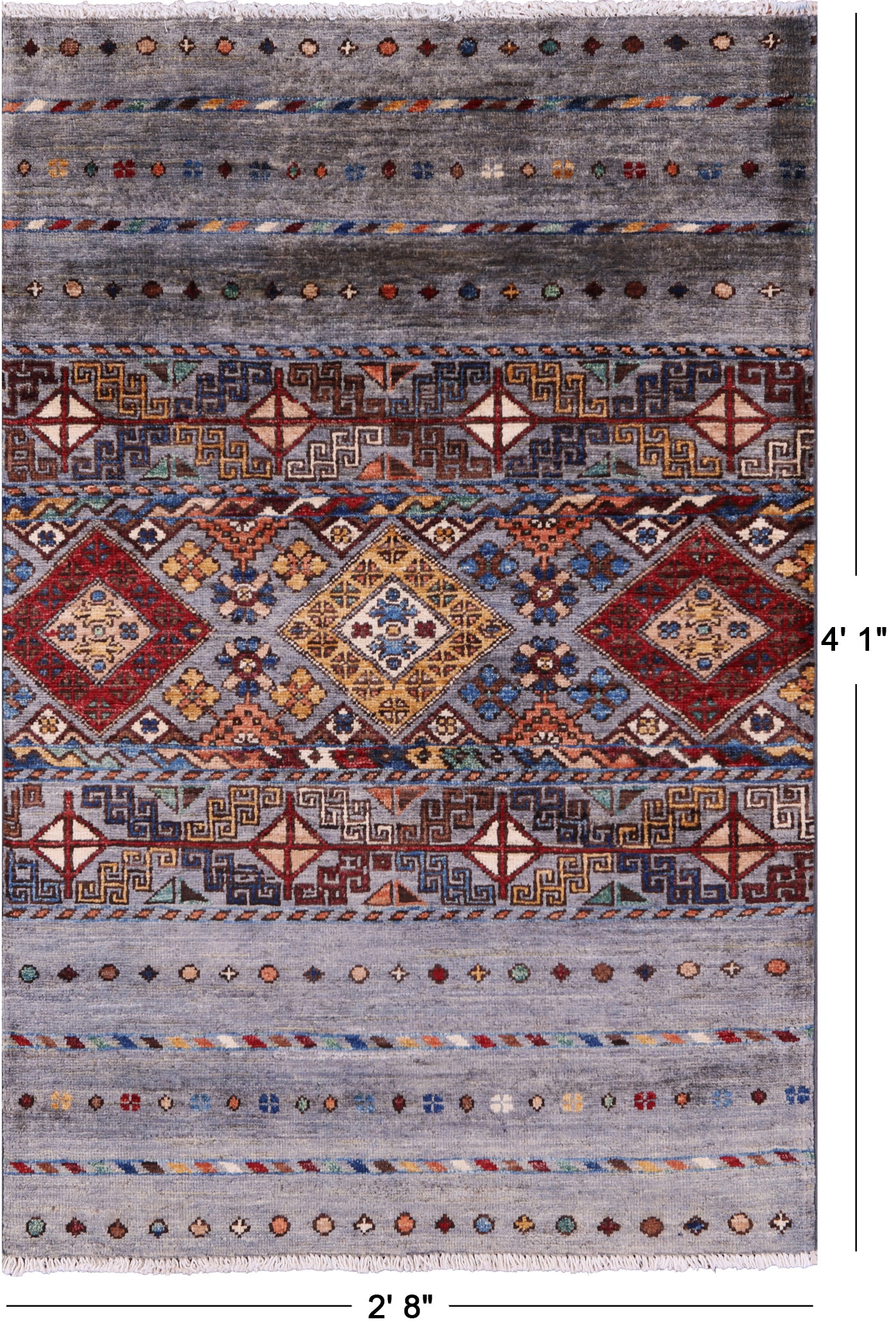 Grey Khorjin Persian Gabbeh Hand Knotted Wool Rug - 2' 8" X 4' 1" - Golden Nile