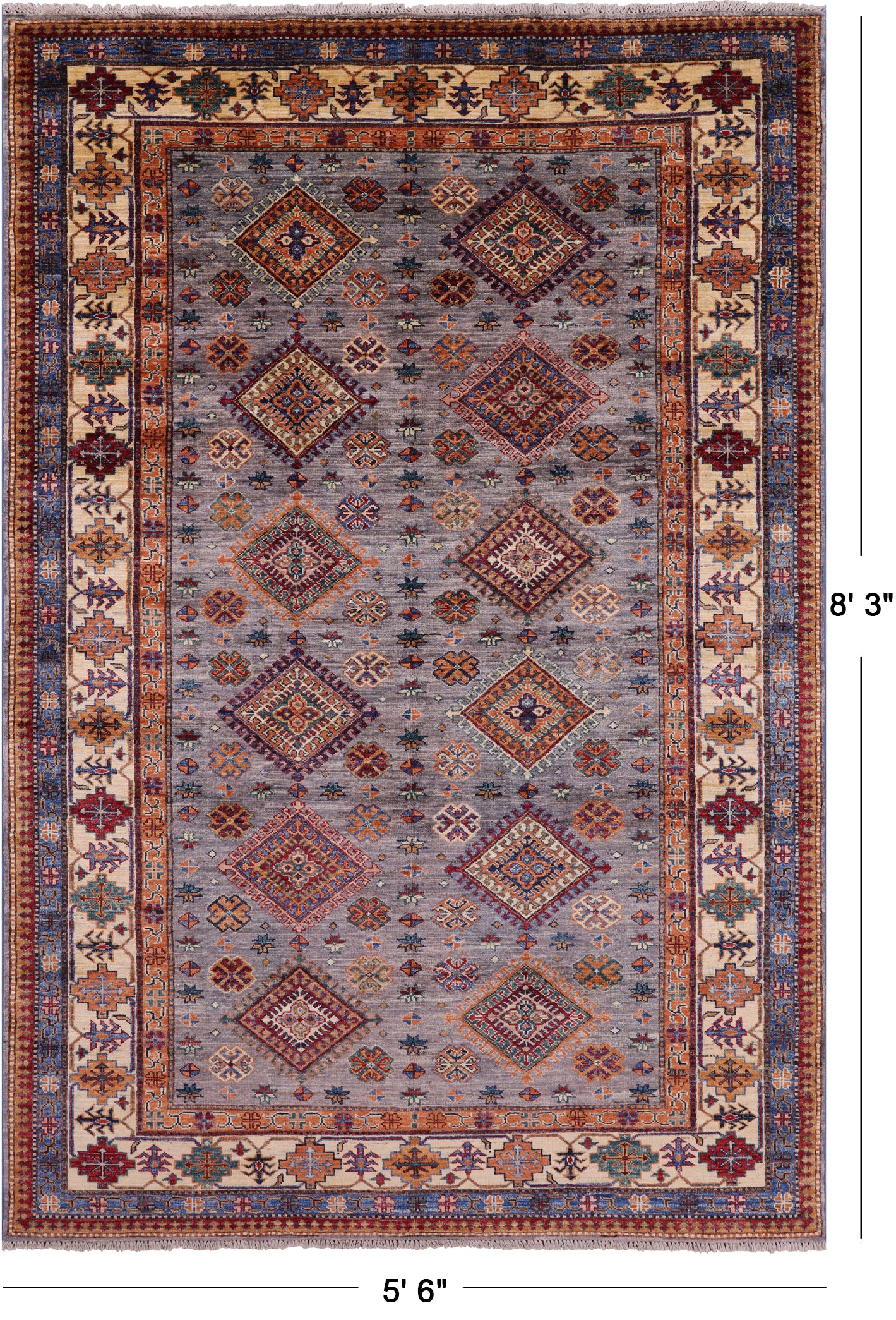 Super Kazak Hand Knotted Wool Rug - 5' 6" X 8' 3" - Golden Nile