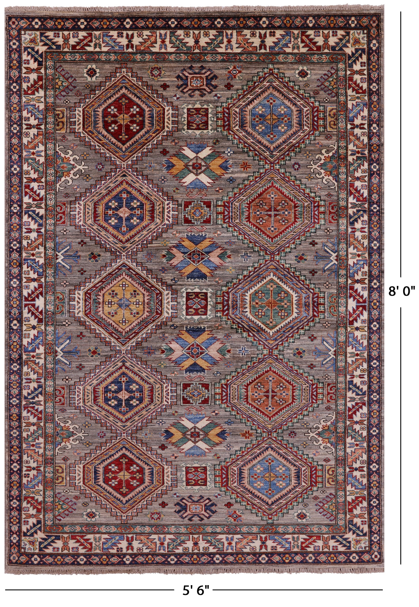 Super Kazak Hand Knotted Wool Rug - 5' 6" X 8' 0" - Golden Nile