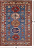 Blue Super Kazak Hand Knotted Wool Rug - 5' 7" X 7' 10" - Golden Nile