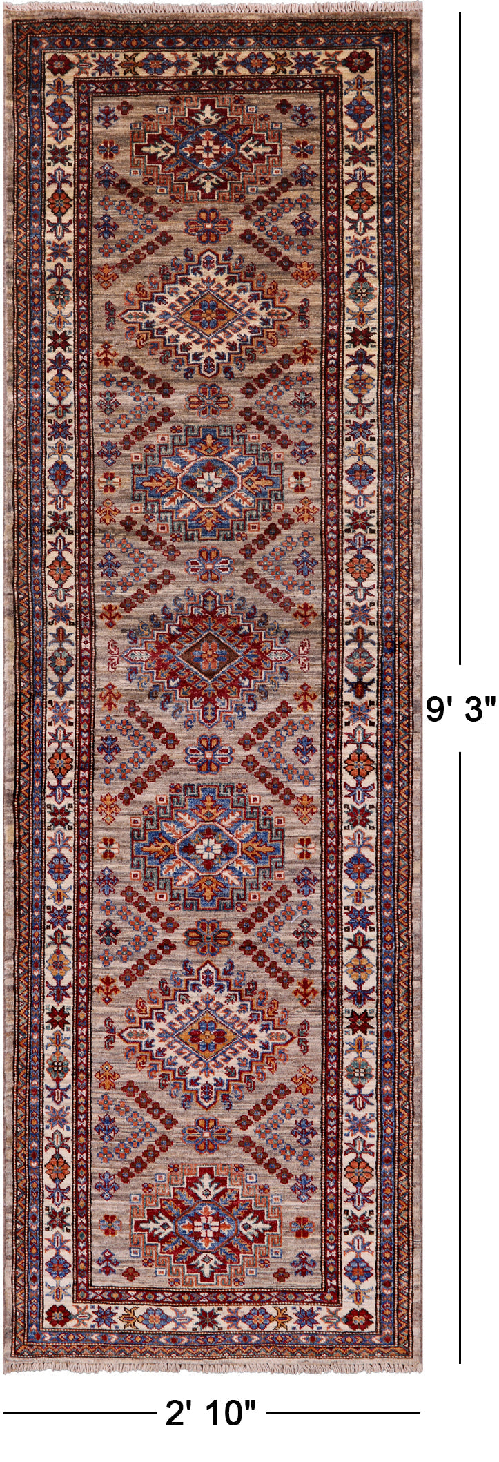 Super Kazak Hand Knotted Wool Runner Rug - 2' 10" X 9' 3" - Golden Nile