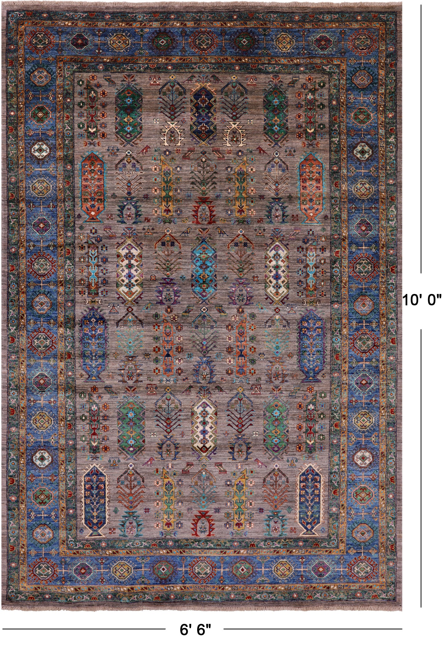 Turkmen Ersari Handmade Wool Rug - 6' 6" X 10' 0" - Golden Nile
