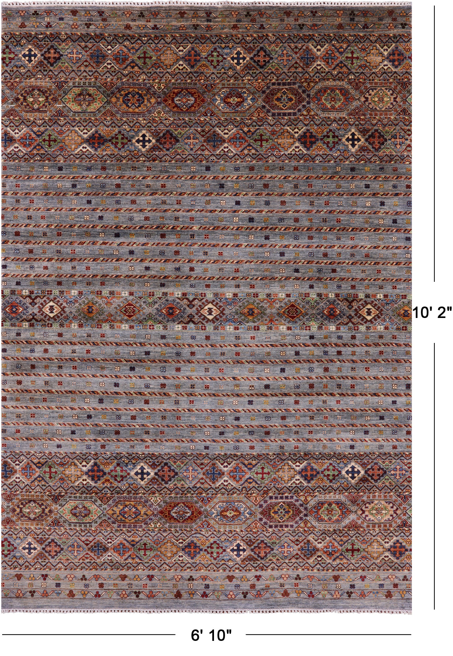 Grey Khorjin Persian Gabbeh Handmade Wool Rug - 6' 10" X 10' 2" - Golden Nile