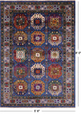 Blue Turkmen Ersari Hand Knotted Wool Rug - 5' 6" X 8' 0" - Golden Nile