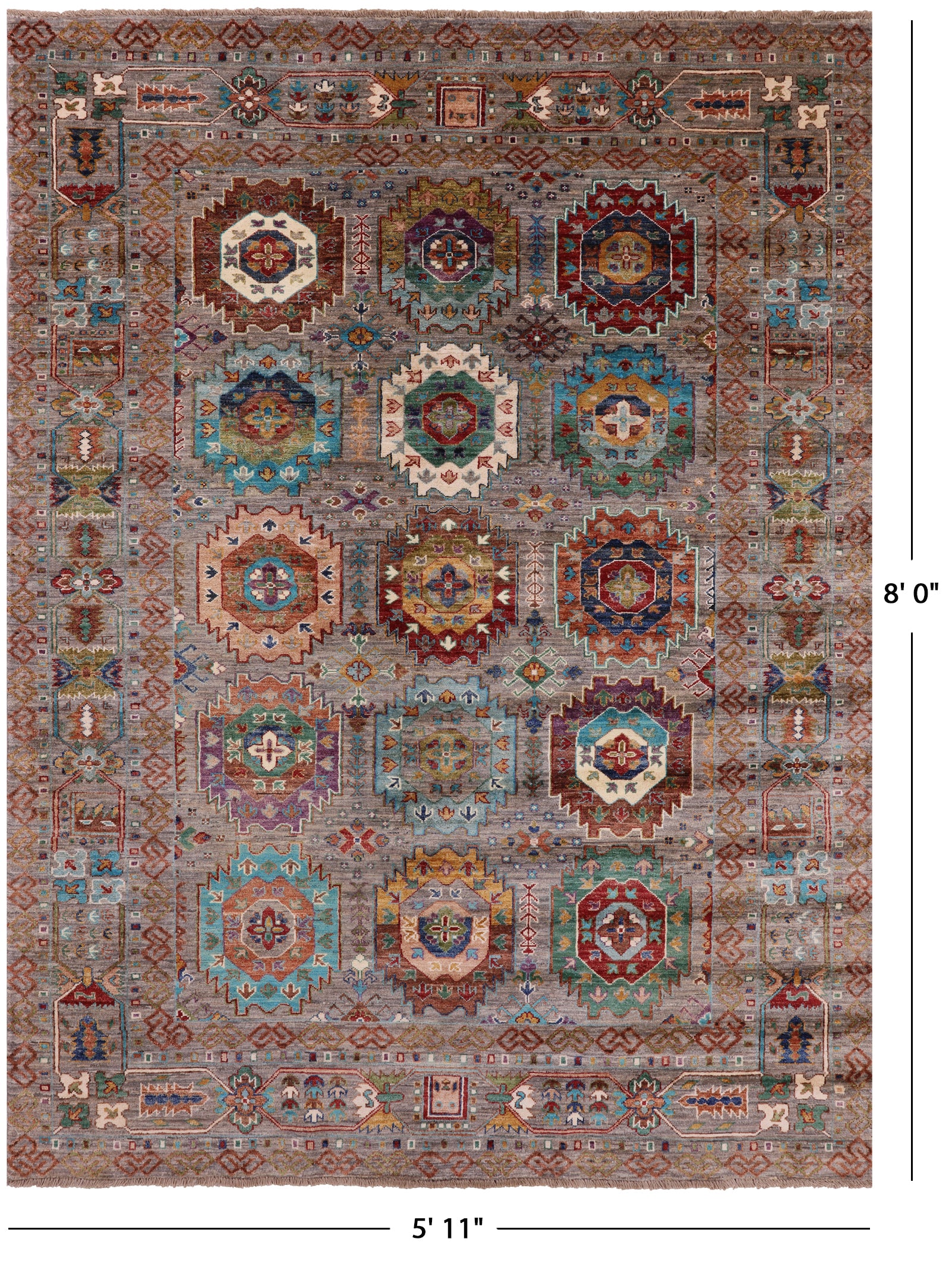 Turkmen Ersari Handmade Wool Rug - 5' 11" X 8' 0" - Golden Nile