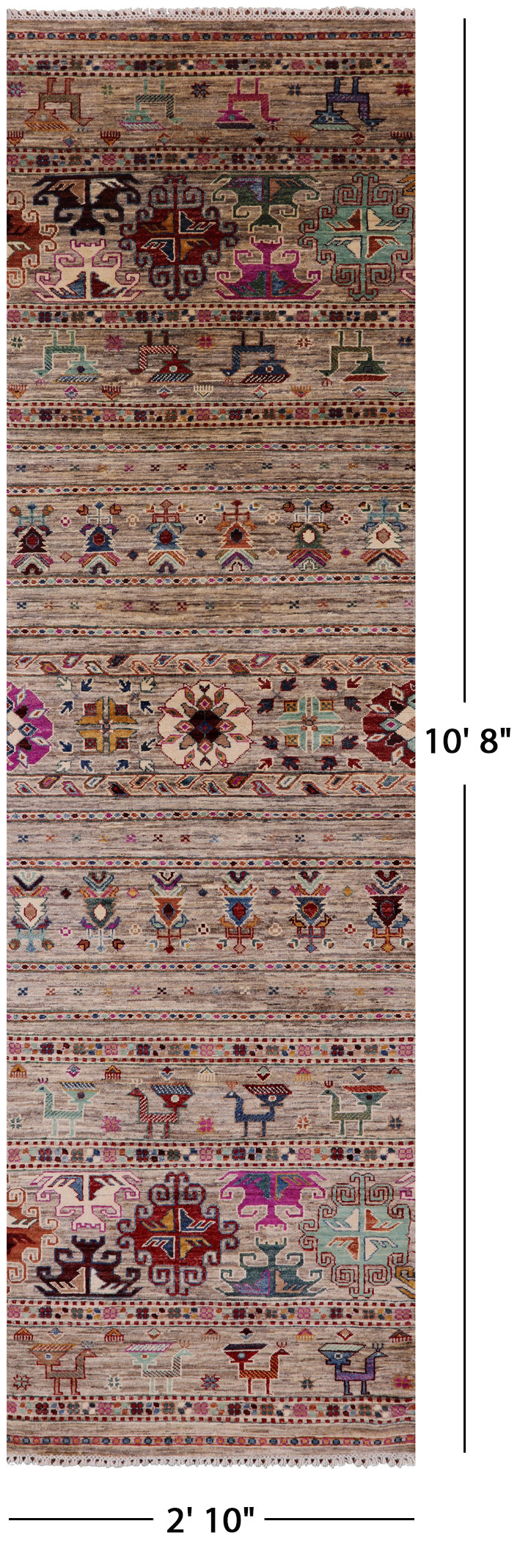 Tribal Persian Gabbeh Handmade Wool Runner Rug - 2' 10" X 10' 8" - Golden Nile