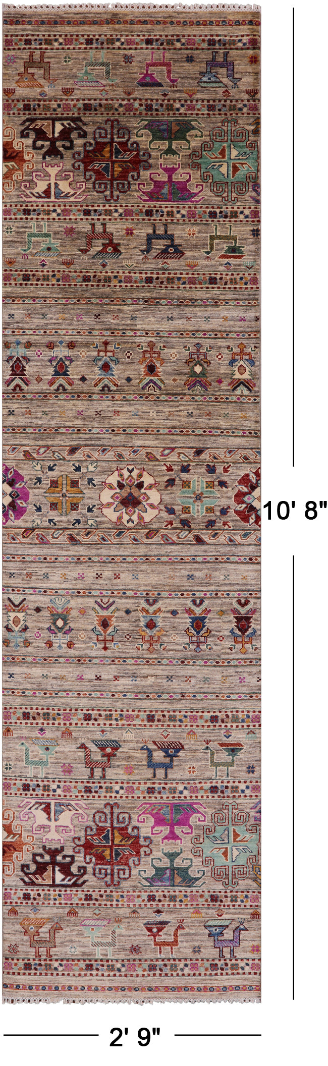 Tribal Persian Gabbeh Handmade Wool Runner Rug - 2' 9" X 10' 8" - Golden Nile