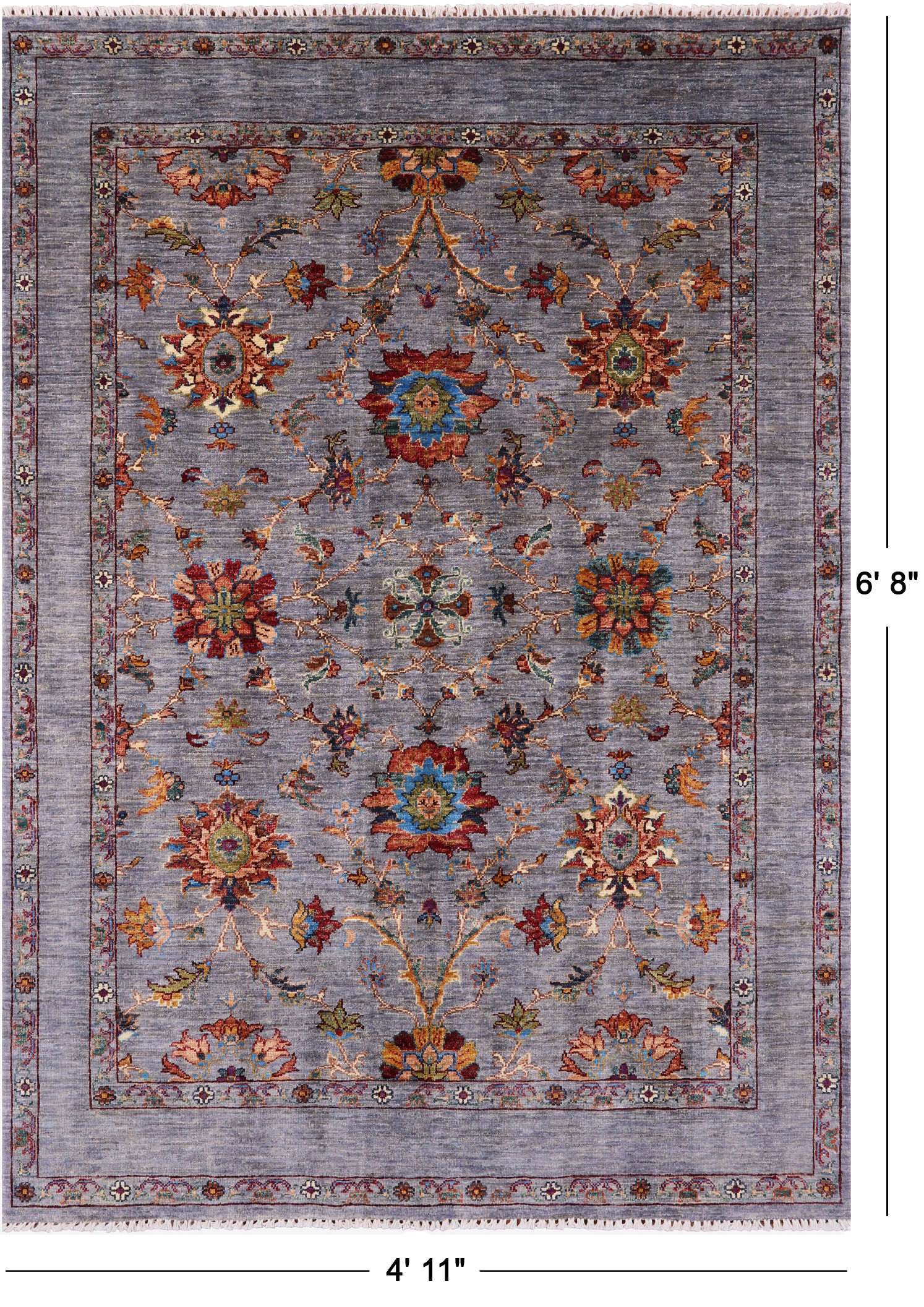 Peshawar Hand Knotted Wool Rug - 4' 11" X 6' 8" - Golden Nile