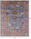 Blue Turkish Oushak Hand Knotted Wool Rug - 7' 10" X 9' 9" - Golden Nile