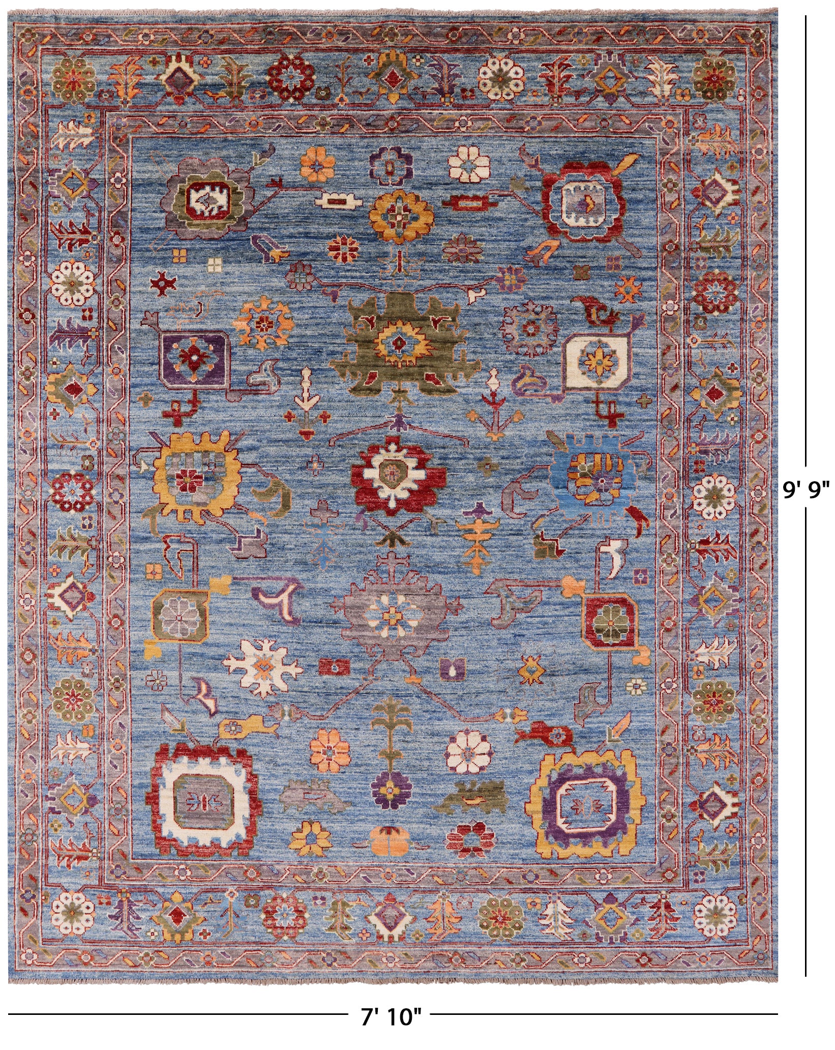 Blue Turkish Oushak Hand Knotted Wool Rug - 7' 10" X 9' 9" - Golden Nile