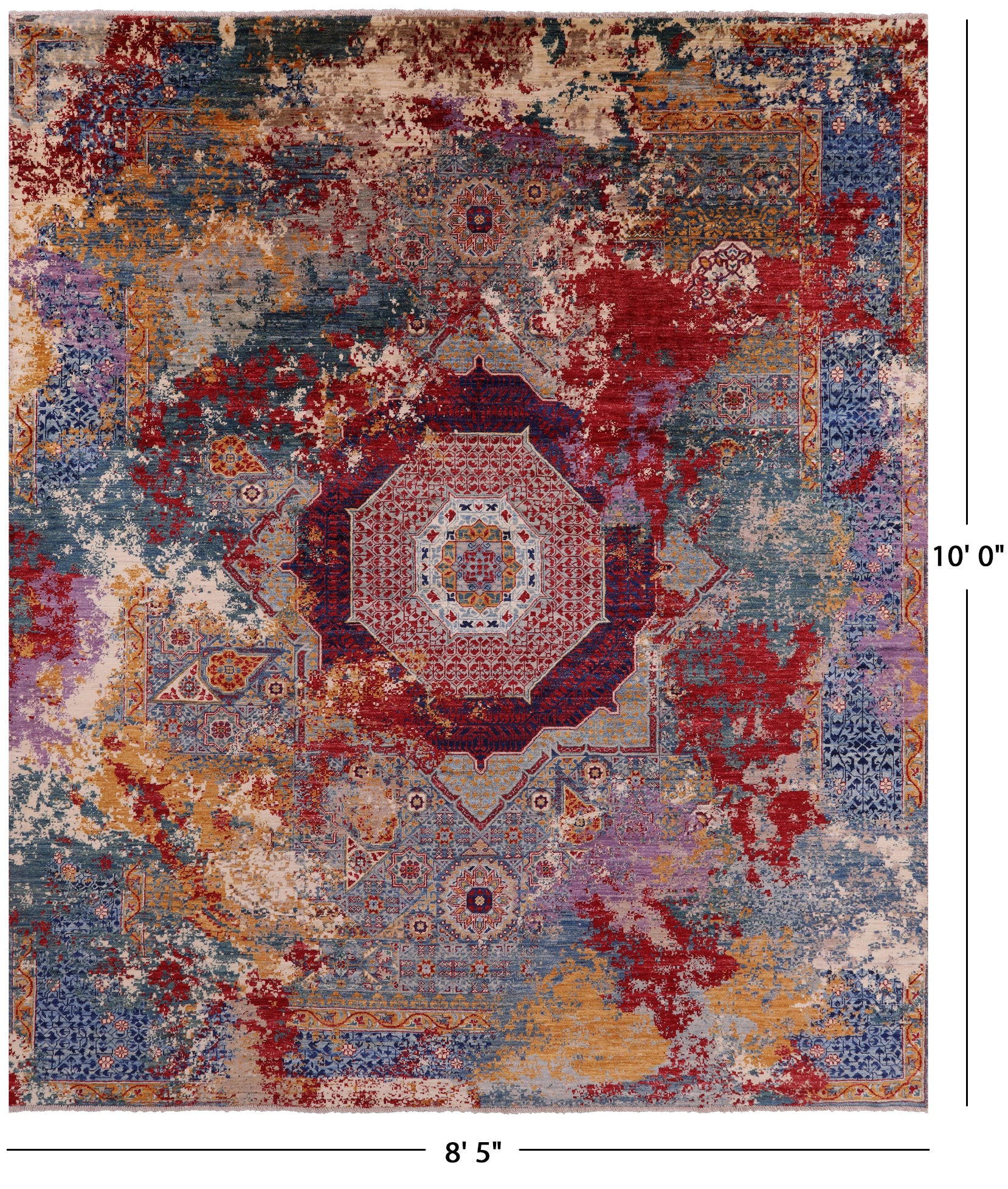 Geometric Persian Mamluk Hand Knotted Wool Rug - 8' 5" X 10' 0" - Golden Nile