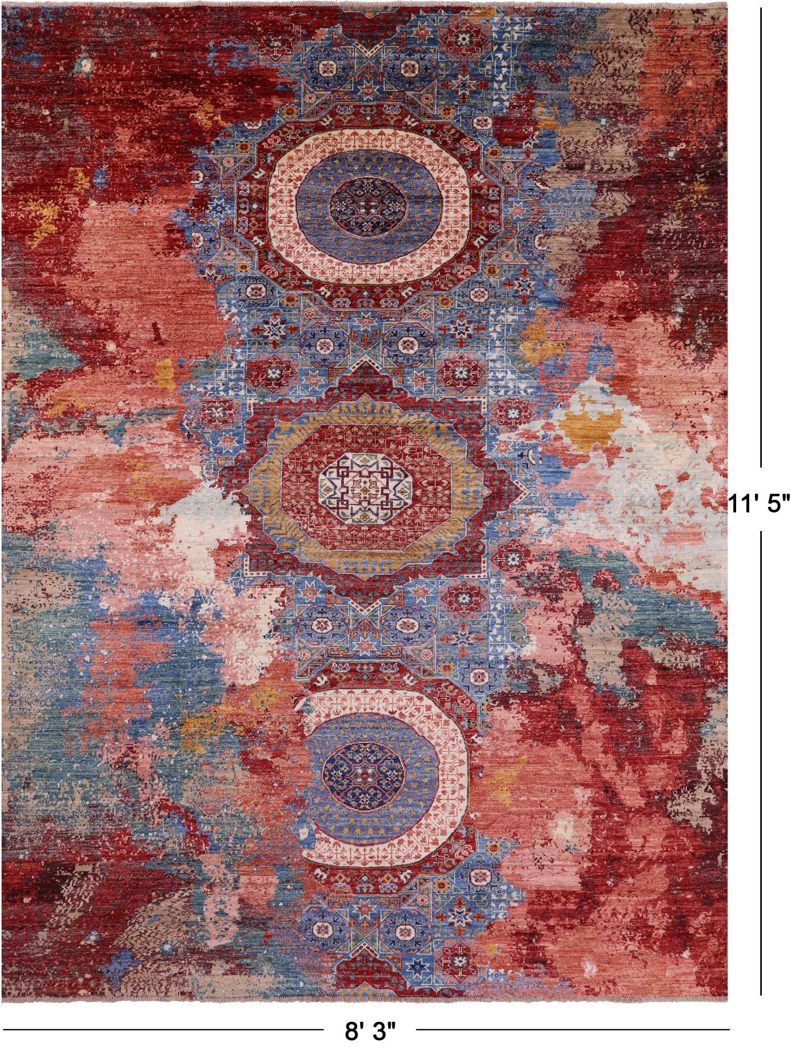 Geometric Persian Mamluk Hand Knotted Wool Rug - 8' 3" X 11' 5" - Golden Nile
