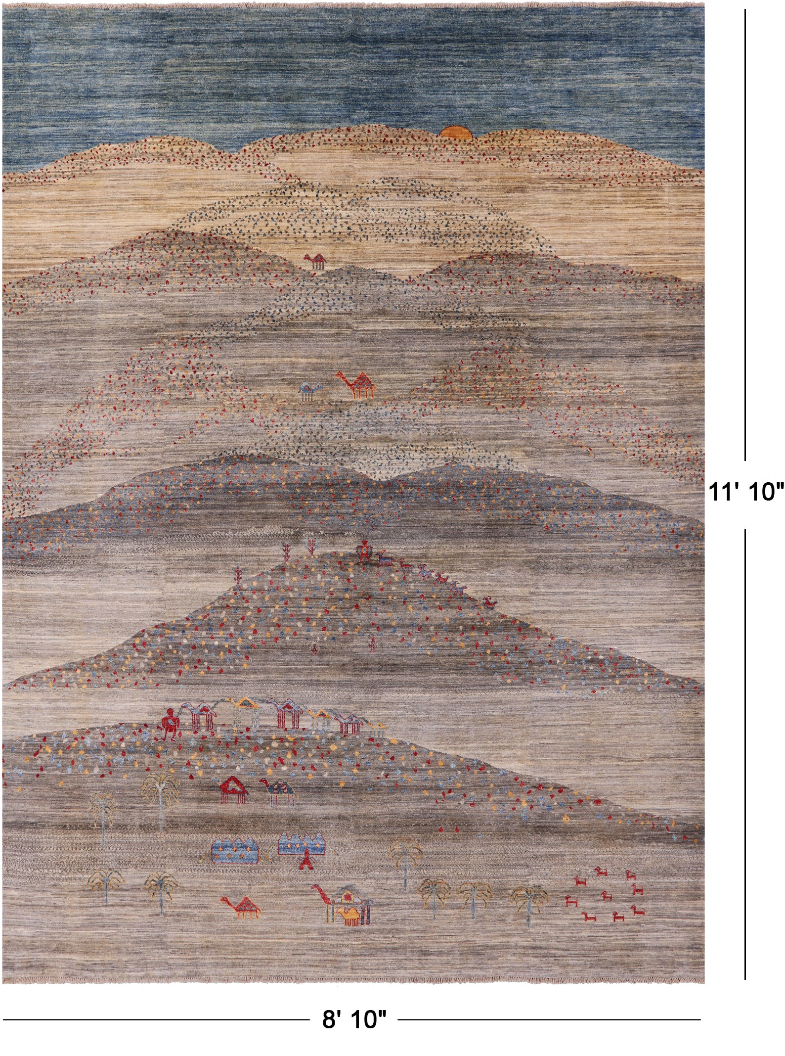 Tribal Persian Gabbeh Hand Knotted Wool Rug - 8' 10" X 11' 10" - Golden Nile