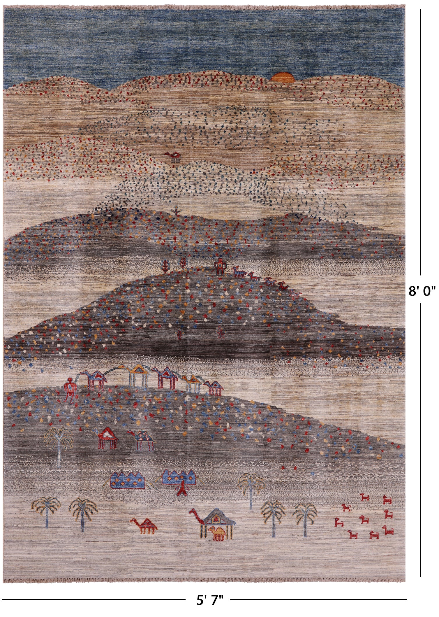 Tribal Persian Gabbeh Hand Knotted Wool Rug - 5' 7" X 8' 0" - Golden Nile