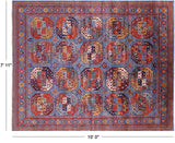 Blue Turkmen Ersari Handmade Wool Rug - 7' 11" X 10' 0" - Golden Nile
