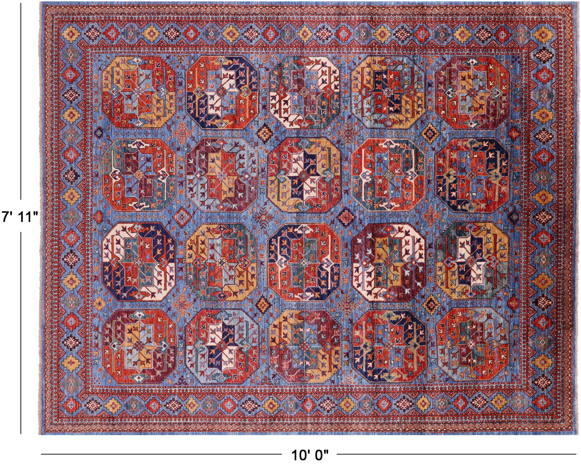 Blue Turkmen Ersari Handmade Wool Rug - 7' 11" X 10' 0" - Golden Nile
