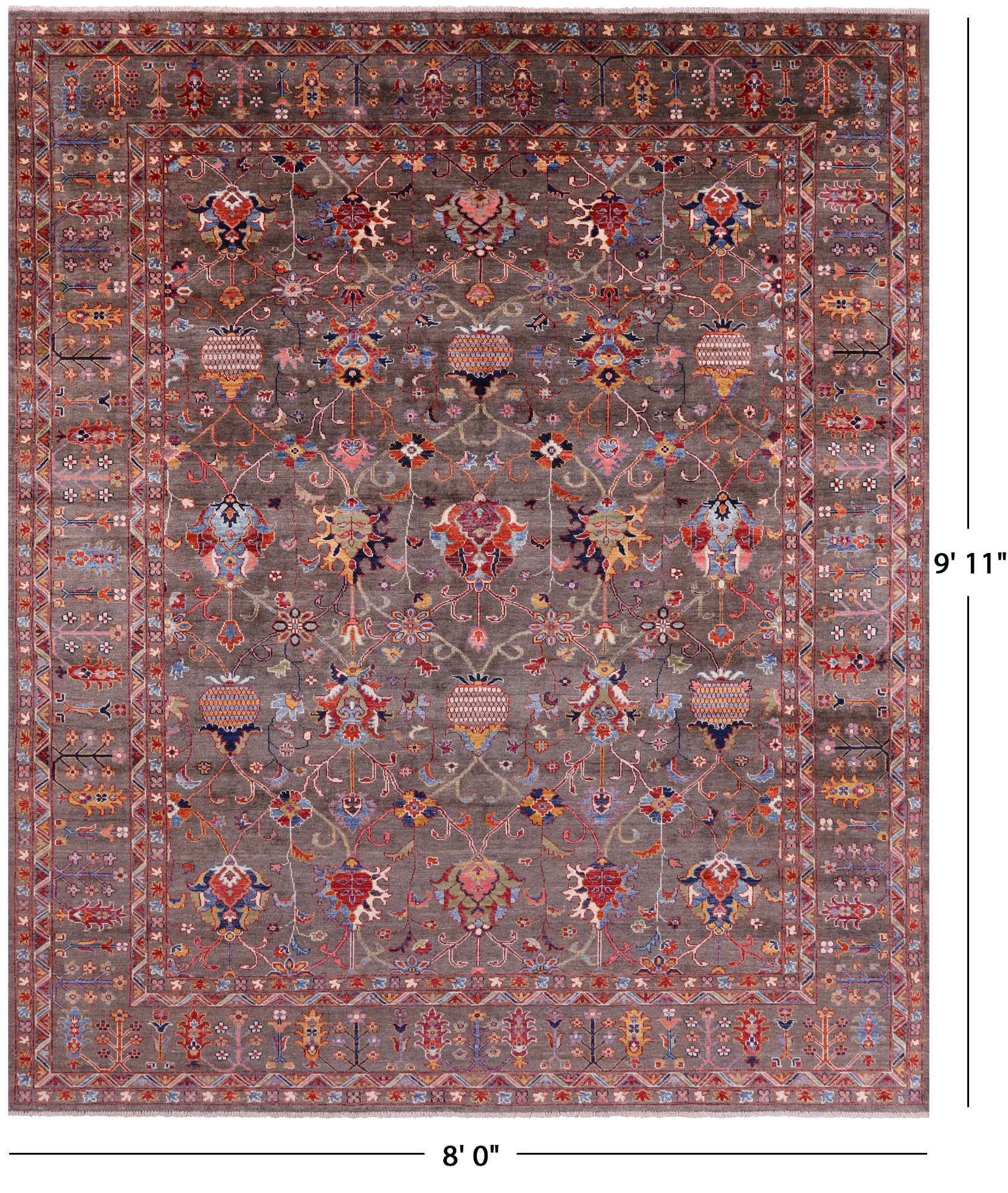 Peshawar Hand Knotted Wool Rug - 8' 0" X 9' 11" - Golden Nile
