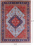 Blue Persian Fine Serapi Hand Knotted Wool Rug - 9' 10" X 13' 7" - Golden Nile
