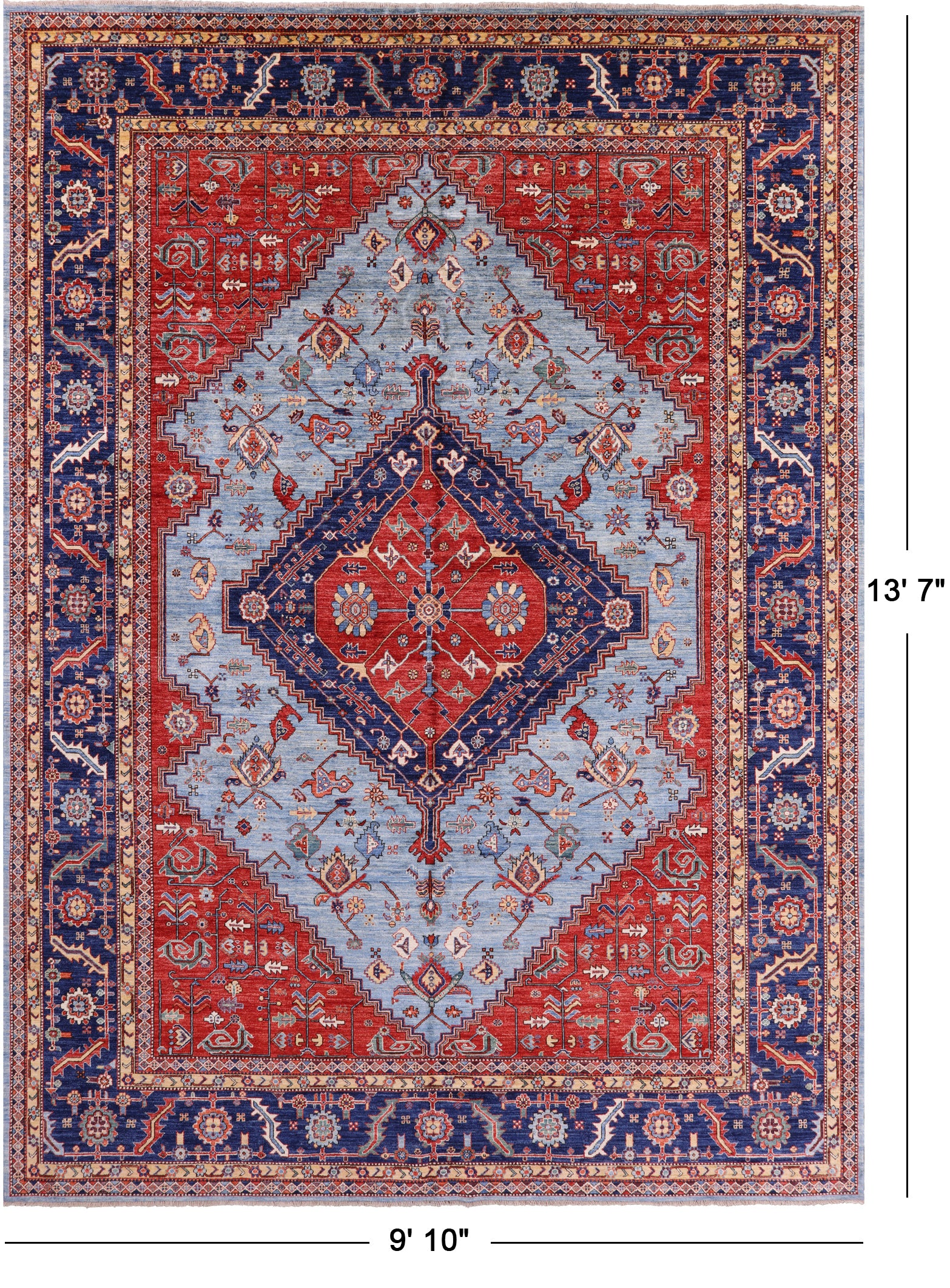 Blue Persian Fine Serapi Hand Knotted Wool Rug - 9' 10" X 13' 7" - Golden Nile