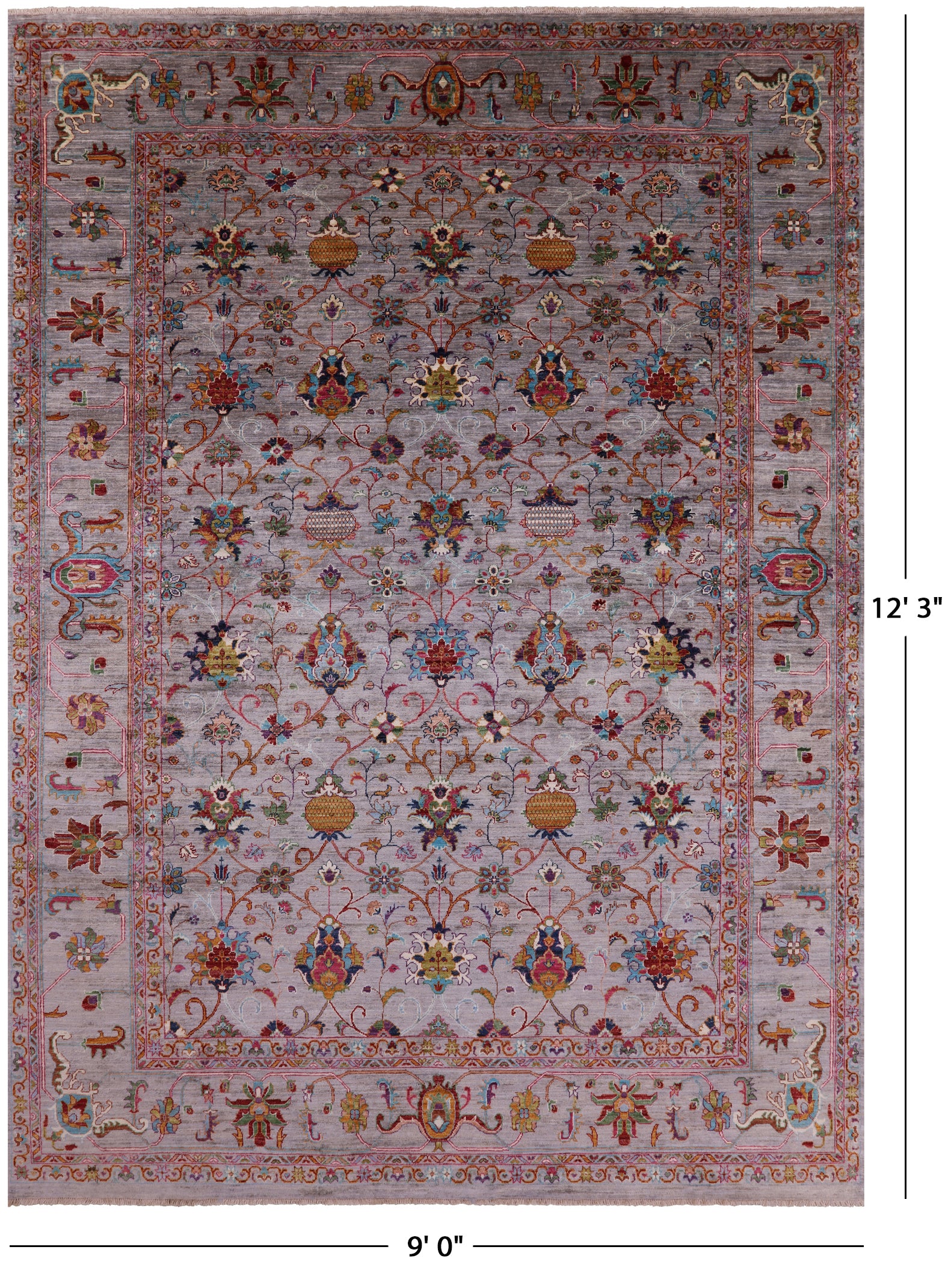 Peshawar Hand Knotted Wool Rug - 9' 0" X 12' 3" - Golden Nile