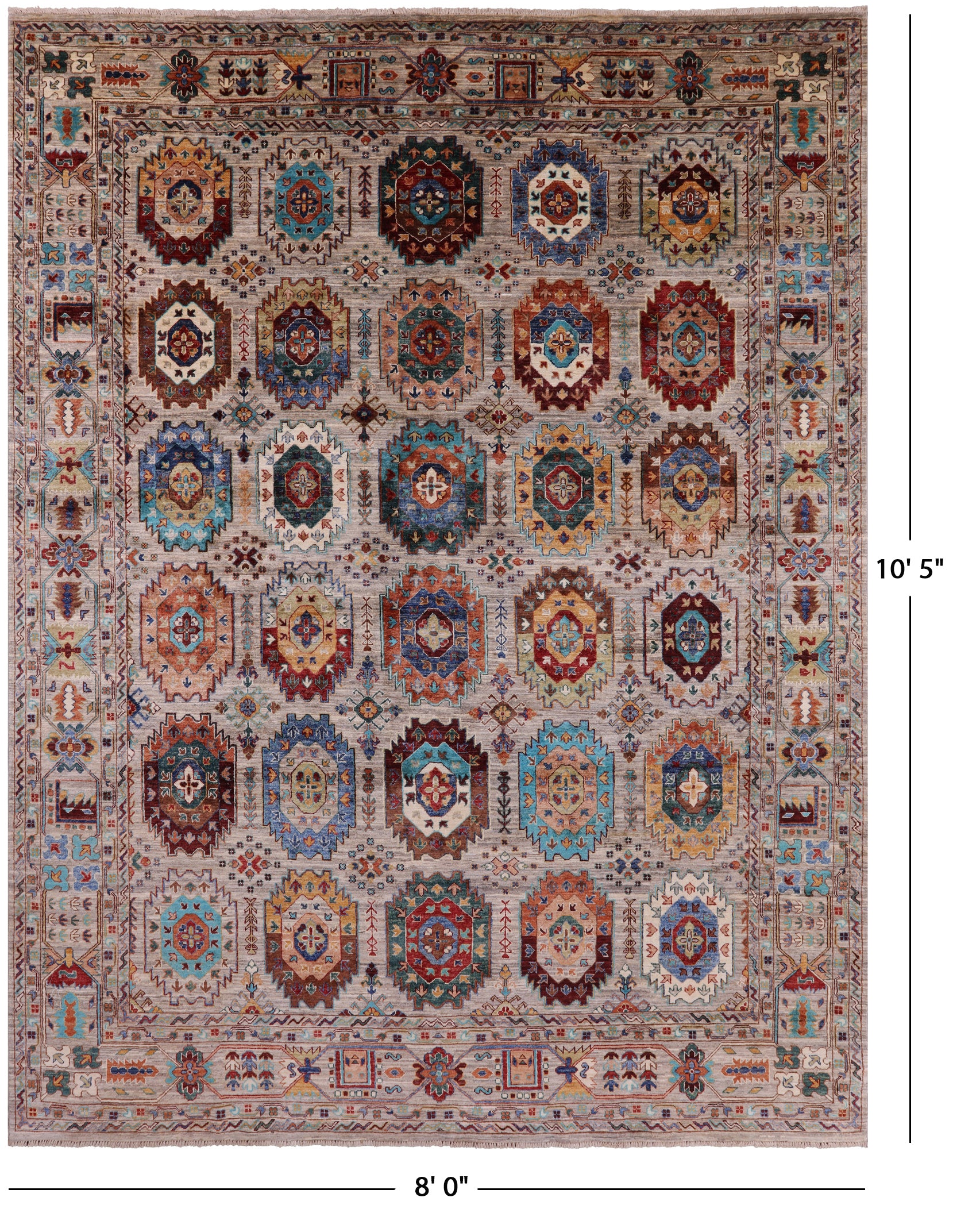 Turkmen Ersari Hand Knotted Wool Rug - 8' 0" X 10' 5" - Golden Nile
