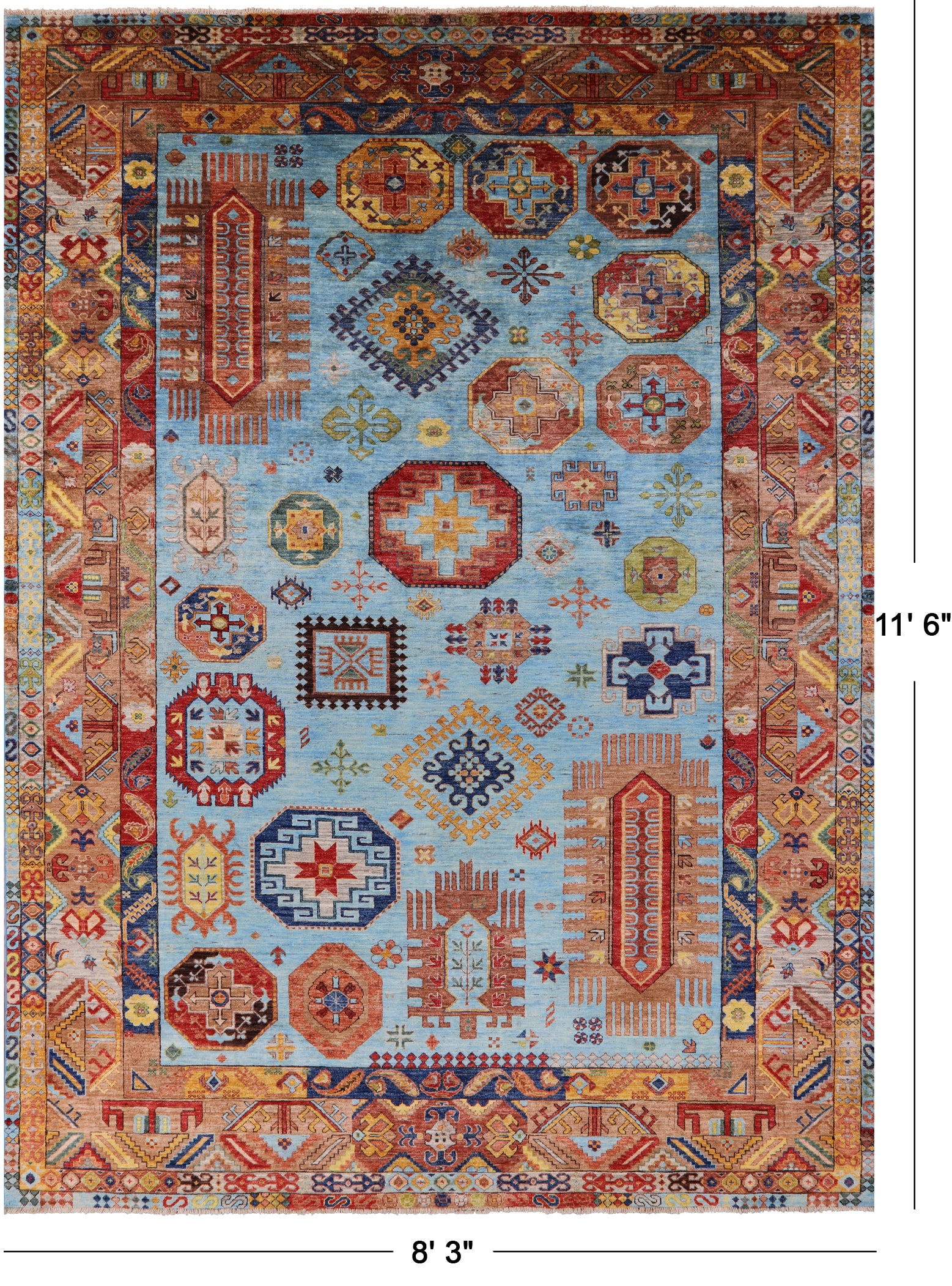 Blue Turkmen Ersari Hand Knotted Wool Rug - 8' 3" X 11' 6" - Golden Nile