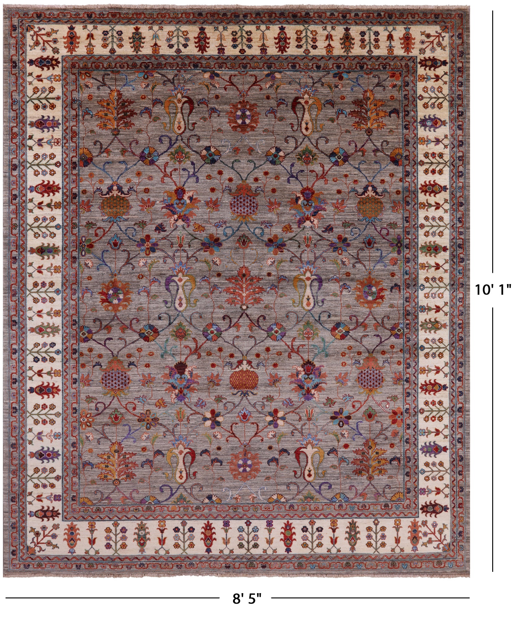 Peshawar Hand Knotted Wool Rug - 8' 5" X 10' 1" - Golden Nile