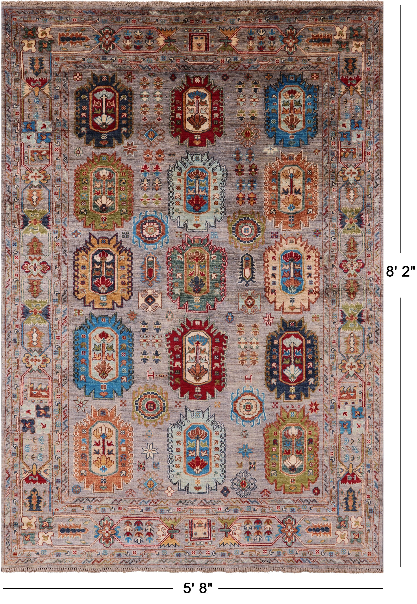 Turkmen Ersari Handmade Wool Rug - 5' 8" X 8' 2" - Golden Nile