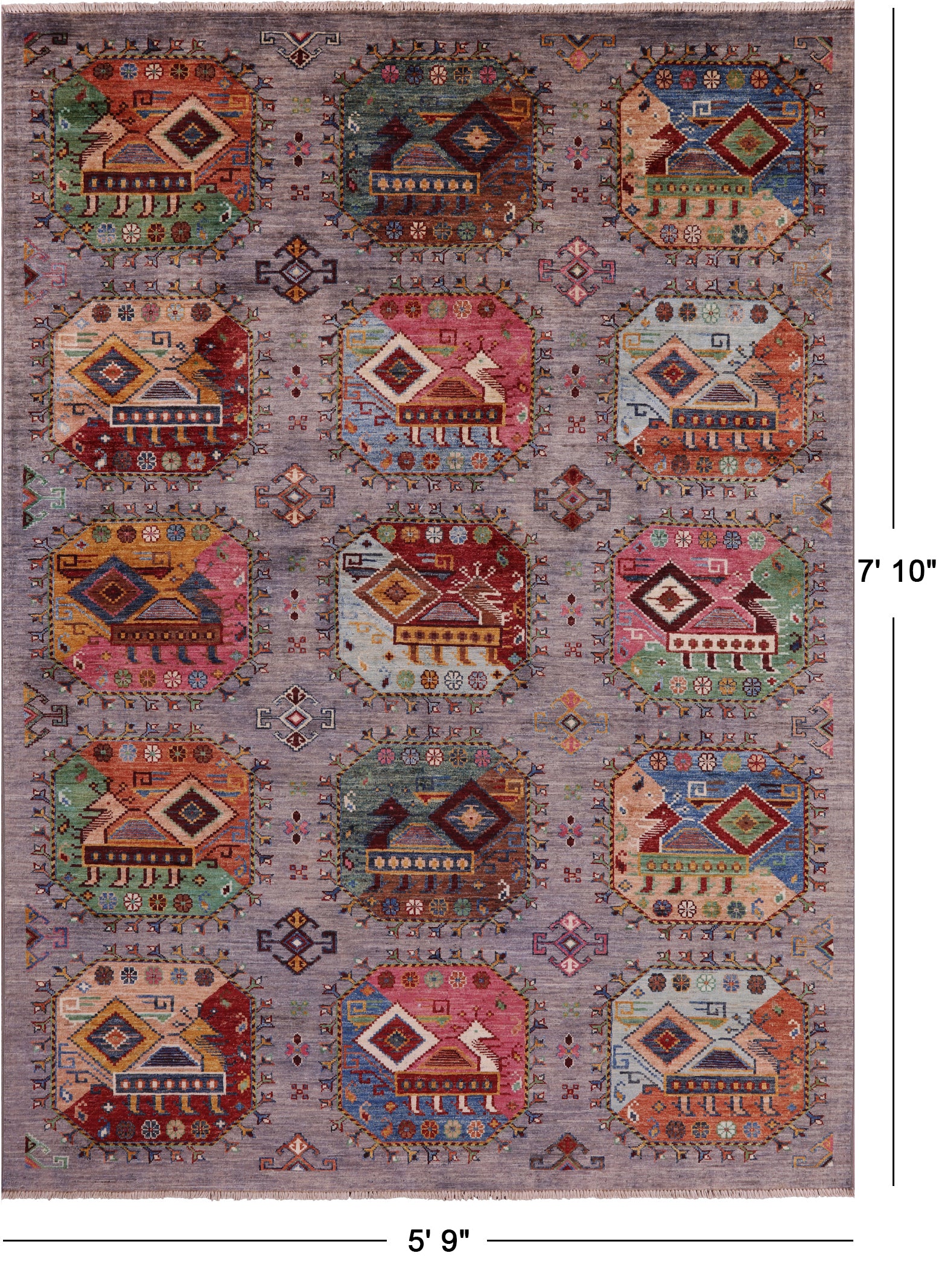 Turkmen Ersari Hand Knotted Wool Rug - 5' 9" X 7' 10" - Golden Nile
