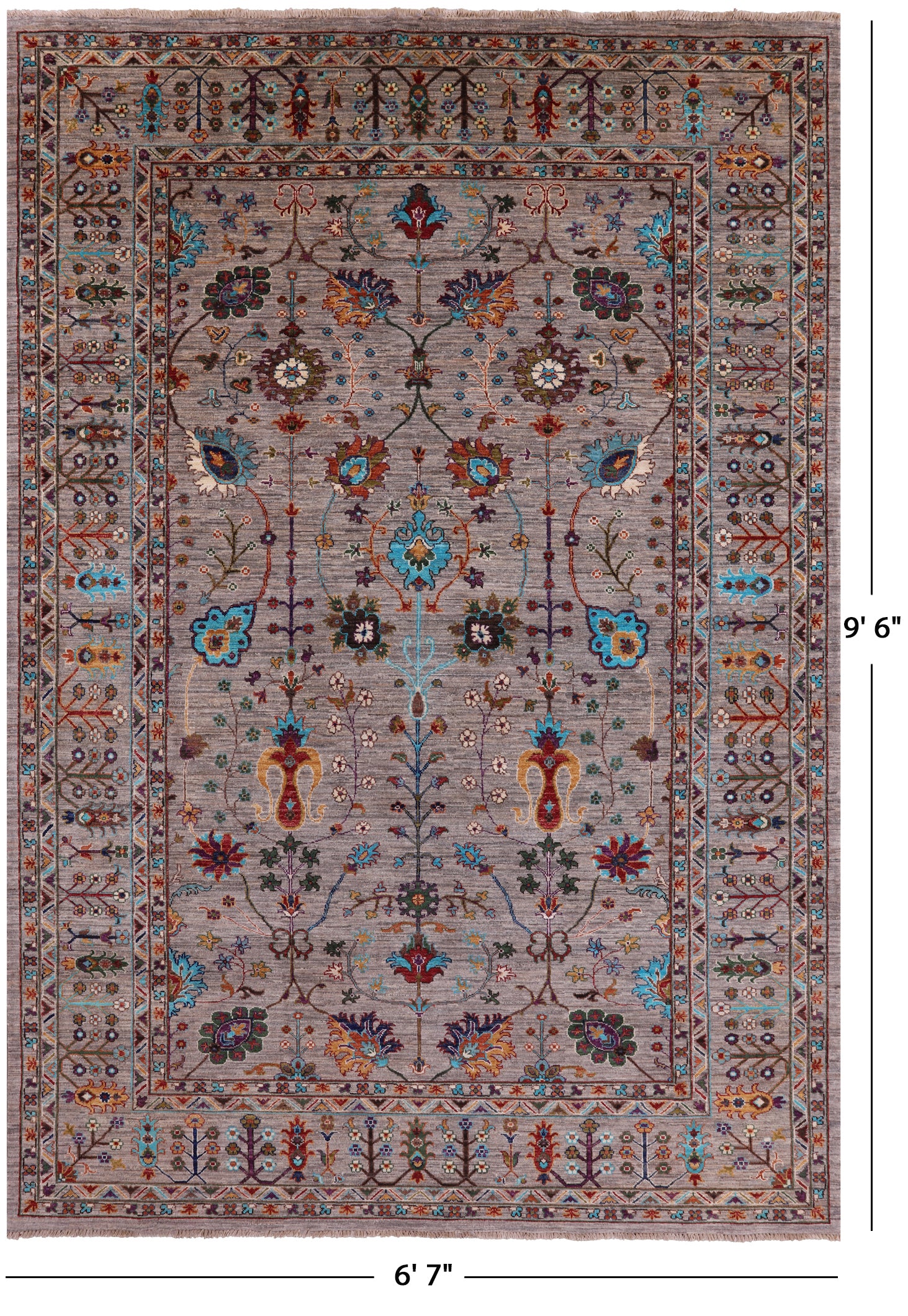 Peshawar Hand Knotted Wool Rug - 6' 7" X 9' 6" - Golden Nile