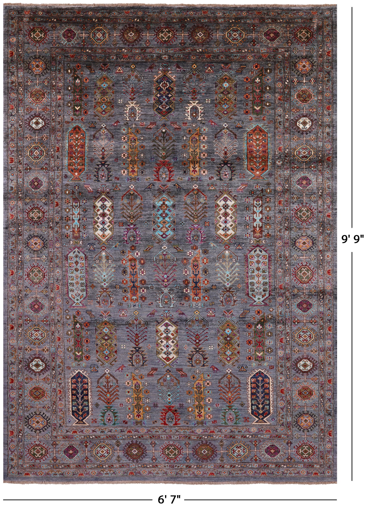Grey Turkmen Ersari Hand Knotted Wool Rug - 6' 7" X 9' 9" - Golden Nile